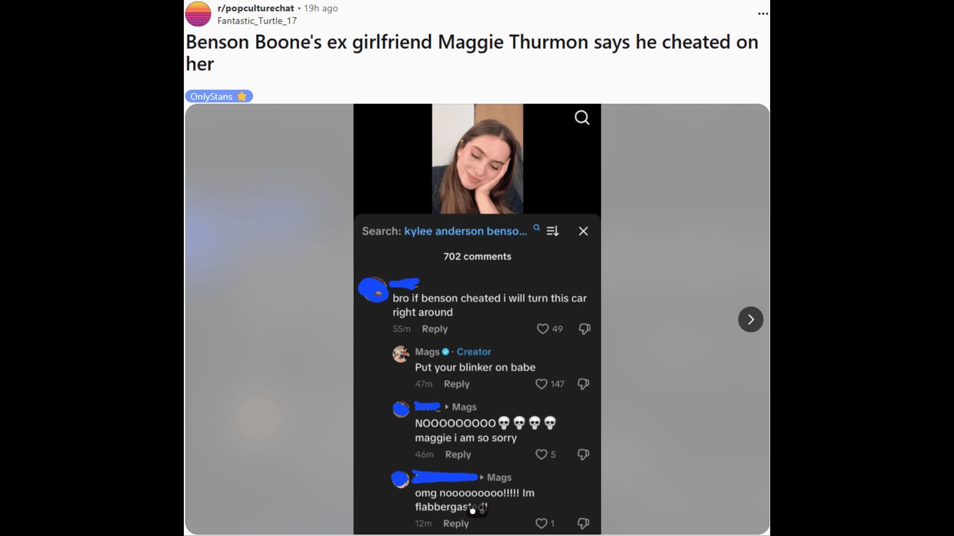 Benson Boone allegedly cheated on Maggie Thurmon. (Image via Reddit)