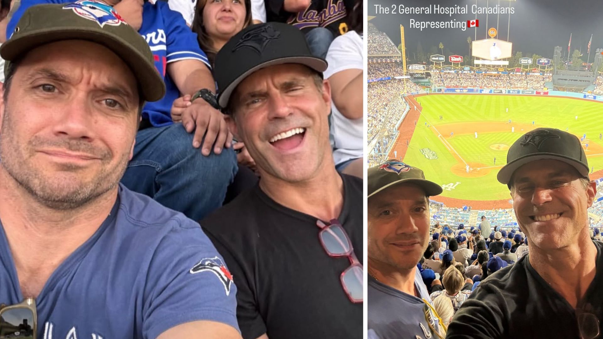 General Hospital stars Dominic Zamprogna and Cameron Mathison attended Game 4 of the World Series at Dodger Stadium | Images: Instagram/Cameron Mathison