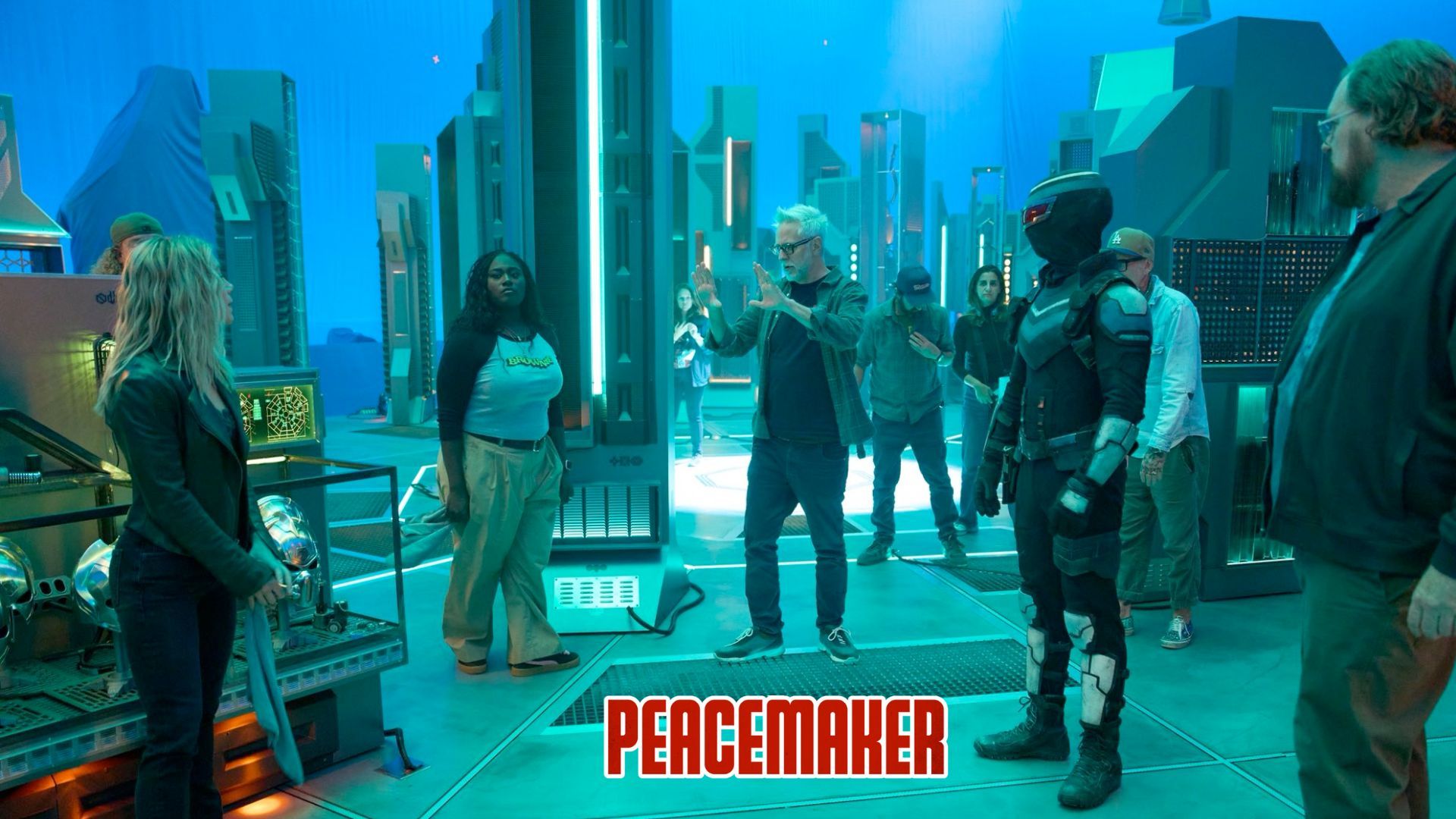 James Gunn directing a scene from the episode of Peacemaker | Image via: James Gunn on X