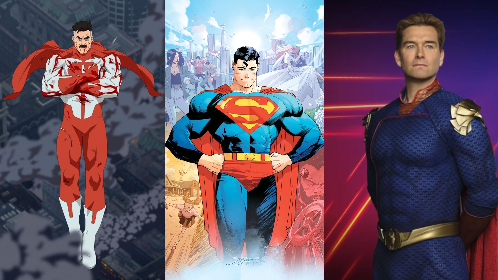 Omni-Man, Superman, and Homelander (Image via Prime and DCU)