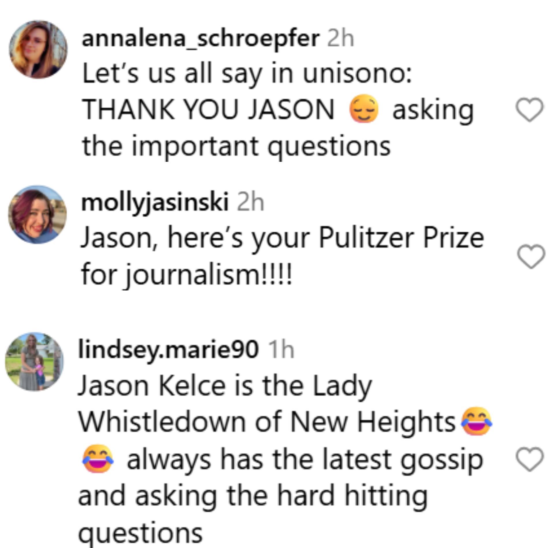 Fans&#039; reaction to the New Heights podcast teaser. (Image via Instagram/@newheightshow)