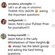 Fans' reaction to the New Heights podcast teaser. (Image via Instagram/@newheightshow)