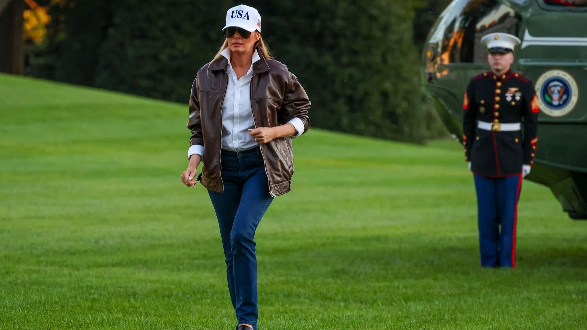 Melania Trump at Naval Station Norfolk, Virginia (Image via Getty)
