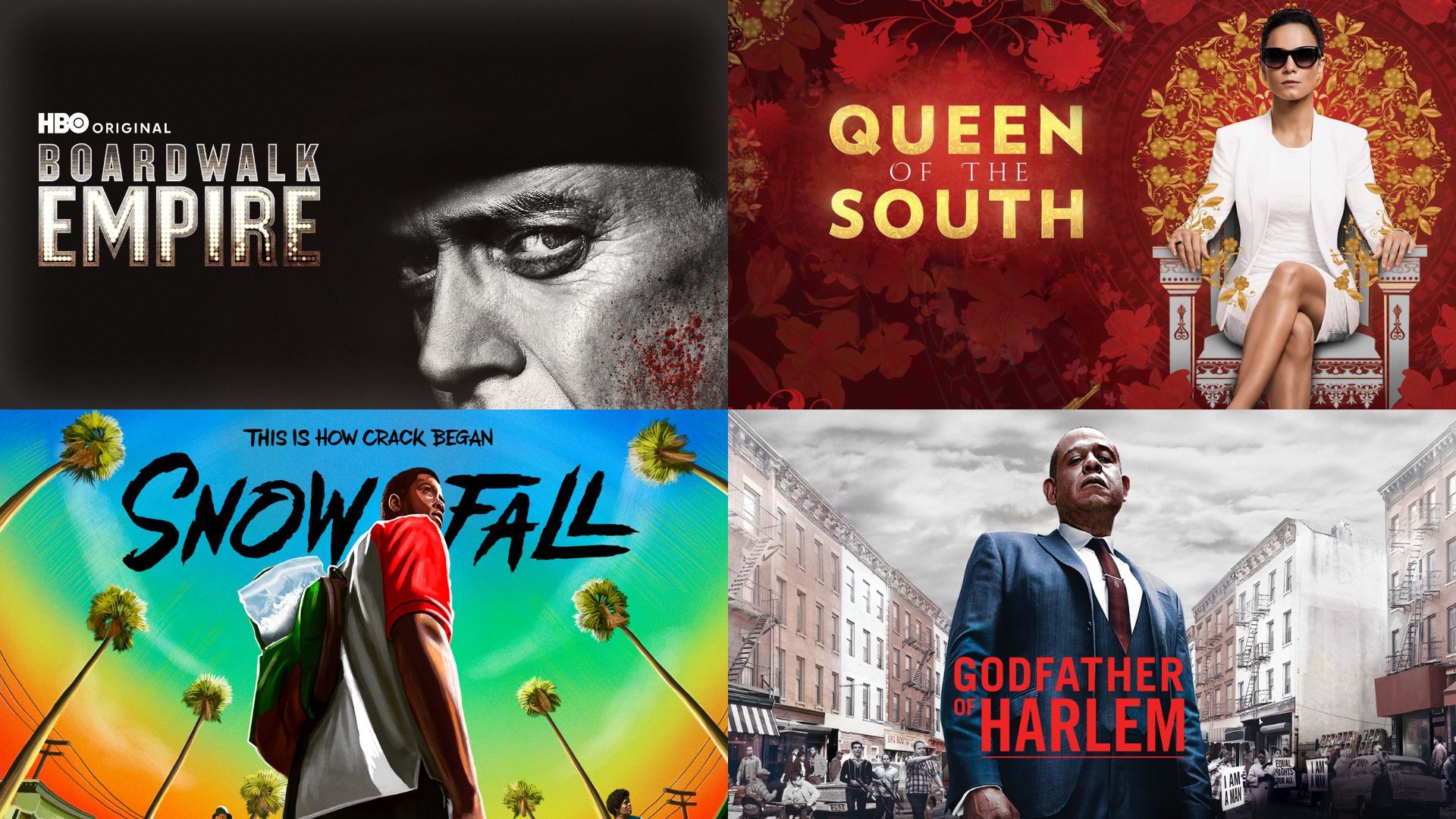 Gritty crime dramas like BMF | Images via Prime Video and HBO Max