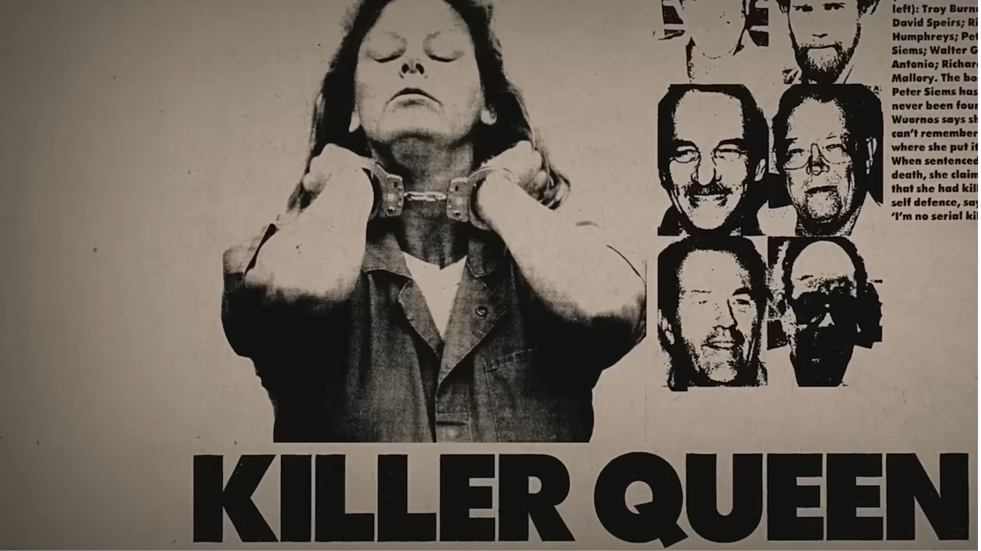 A poster of Aileen Wuornos and her victims on right side