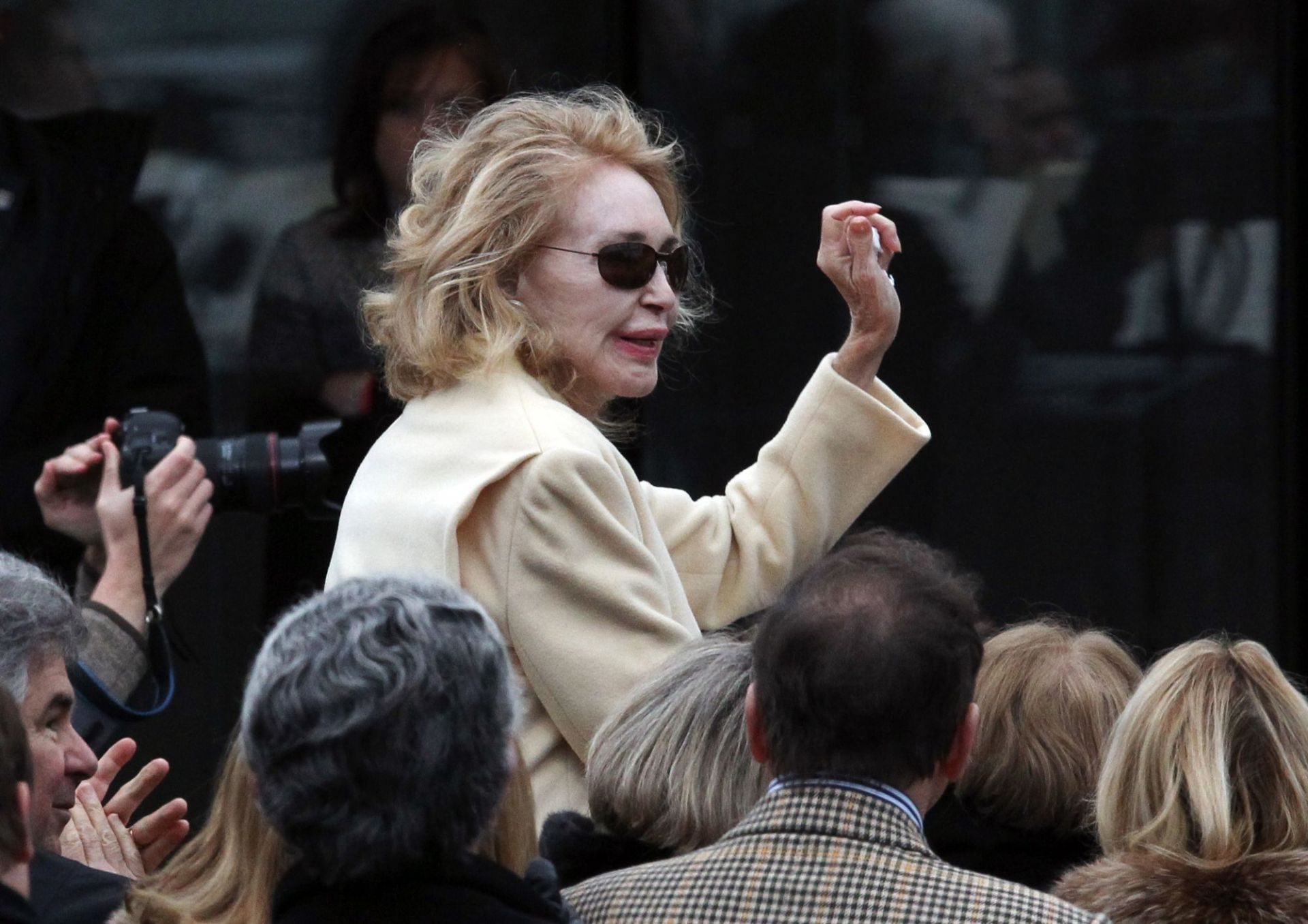 (Boston, MA - 3/30/15) Joan Kennedy waves as she is recognized during the dedication ceremony of the Edward M. Kennedy Institute to the United States Senate, Monday, March 30, 2015. Staff photo by Angela Rowlings. - Source: Getty