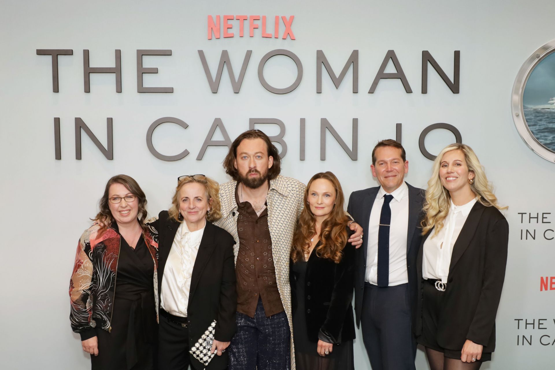 Ruth Ware, Debra Hayward, Simon Stone, Anna Waterhouse, Joe Shrapnel and Ilda Diffley at the premiere of &quot;The Woman In Cabin 10&quot; in London, England | Image via: Getty