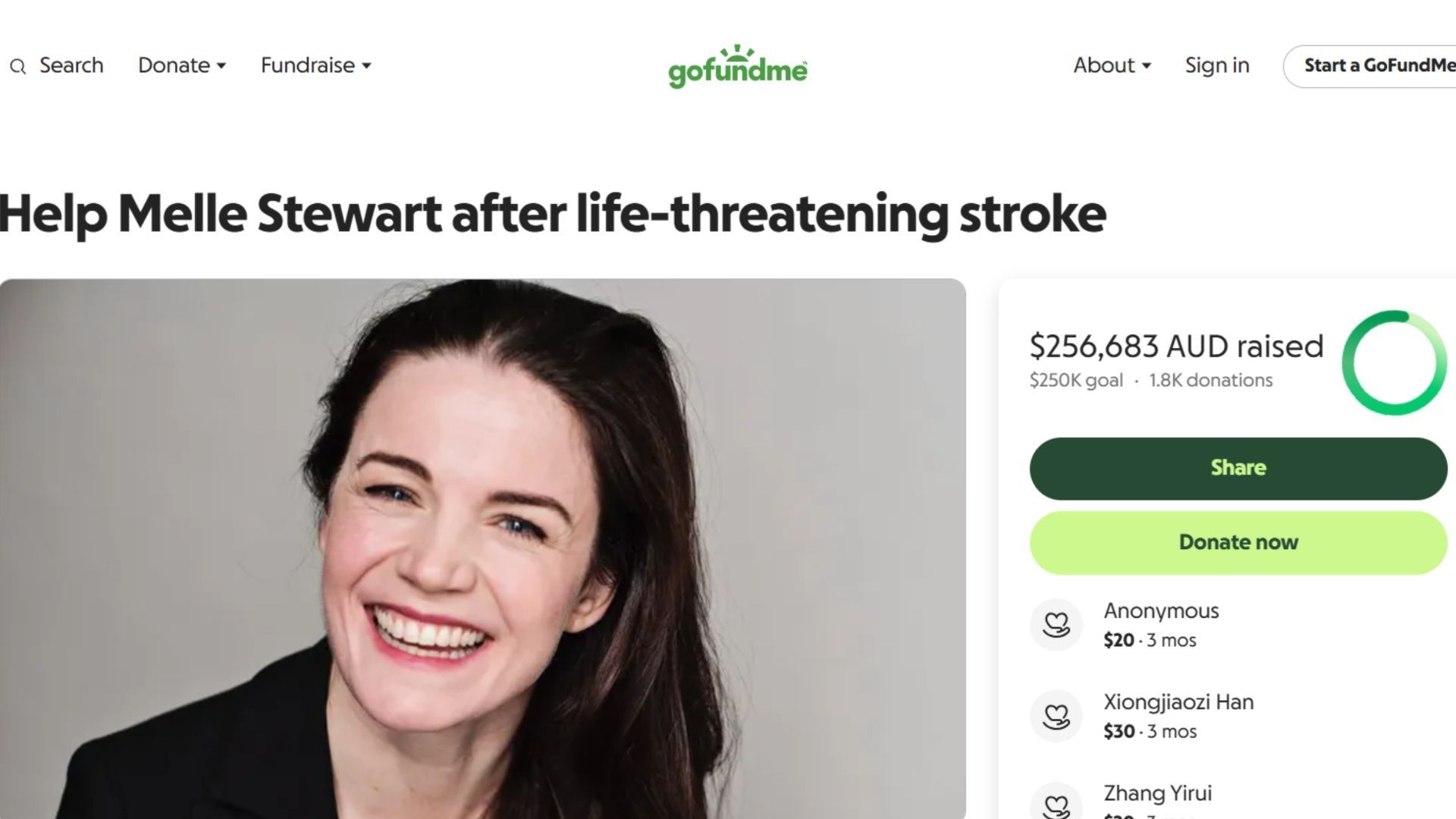 Melle Stewart&#039;s fundraiser in 2021. (Image via GoFundMe)