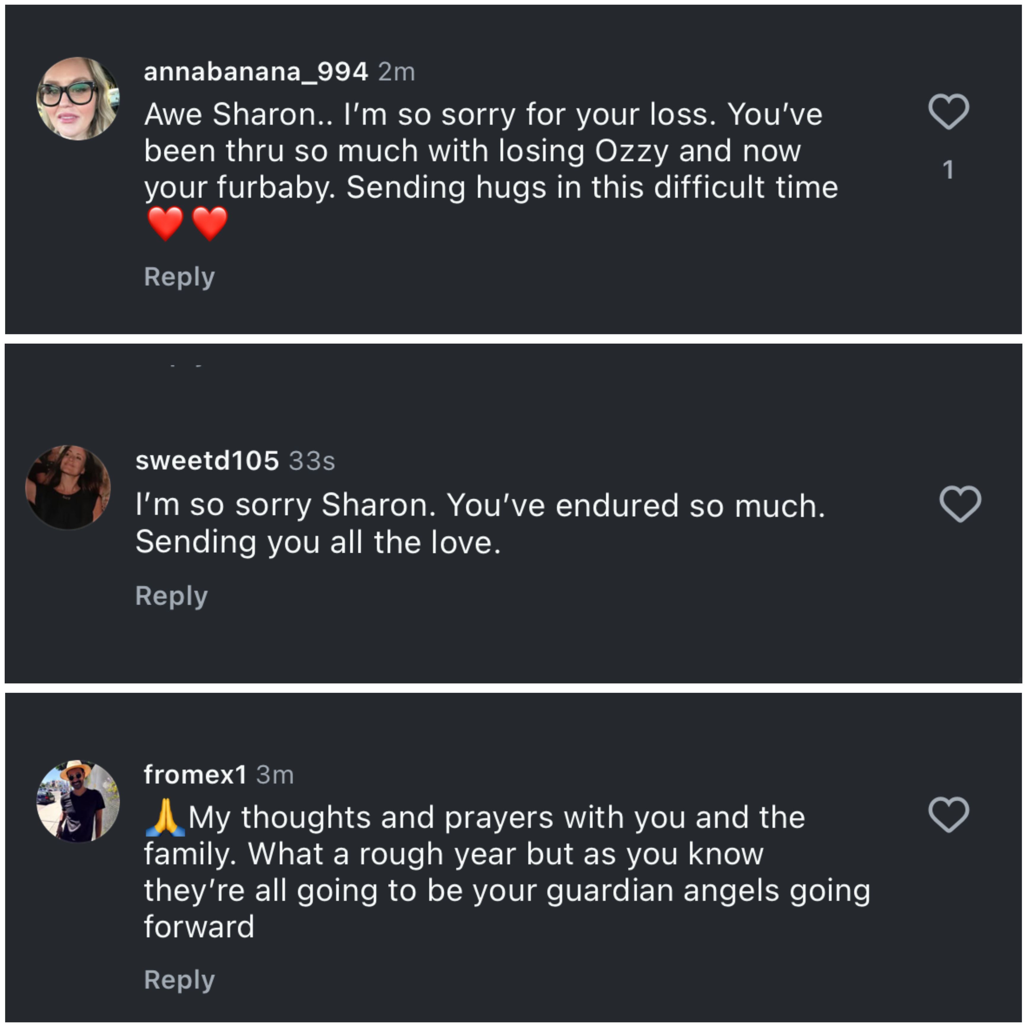 Fans react to Sabrina&rsquo;s post (Image via Instagram/@sharonosbourne)