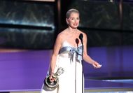 Katherine LaNasa accepts the Outstanding Supporting Actress in a Drama Series award for "The Pitt" - Source: Getty