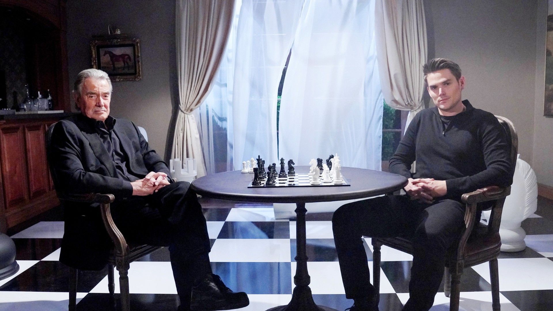 Time to make a move? Eric Braeden (Victor) and Adam (Mark Grossman) on The Young and the Restless | Image: JPI