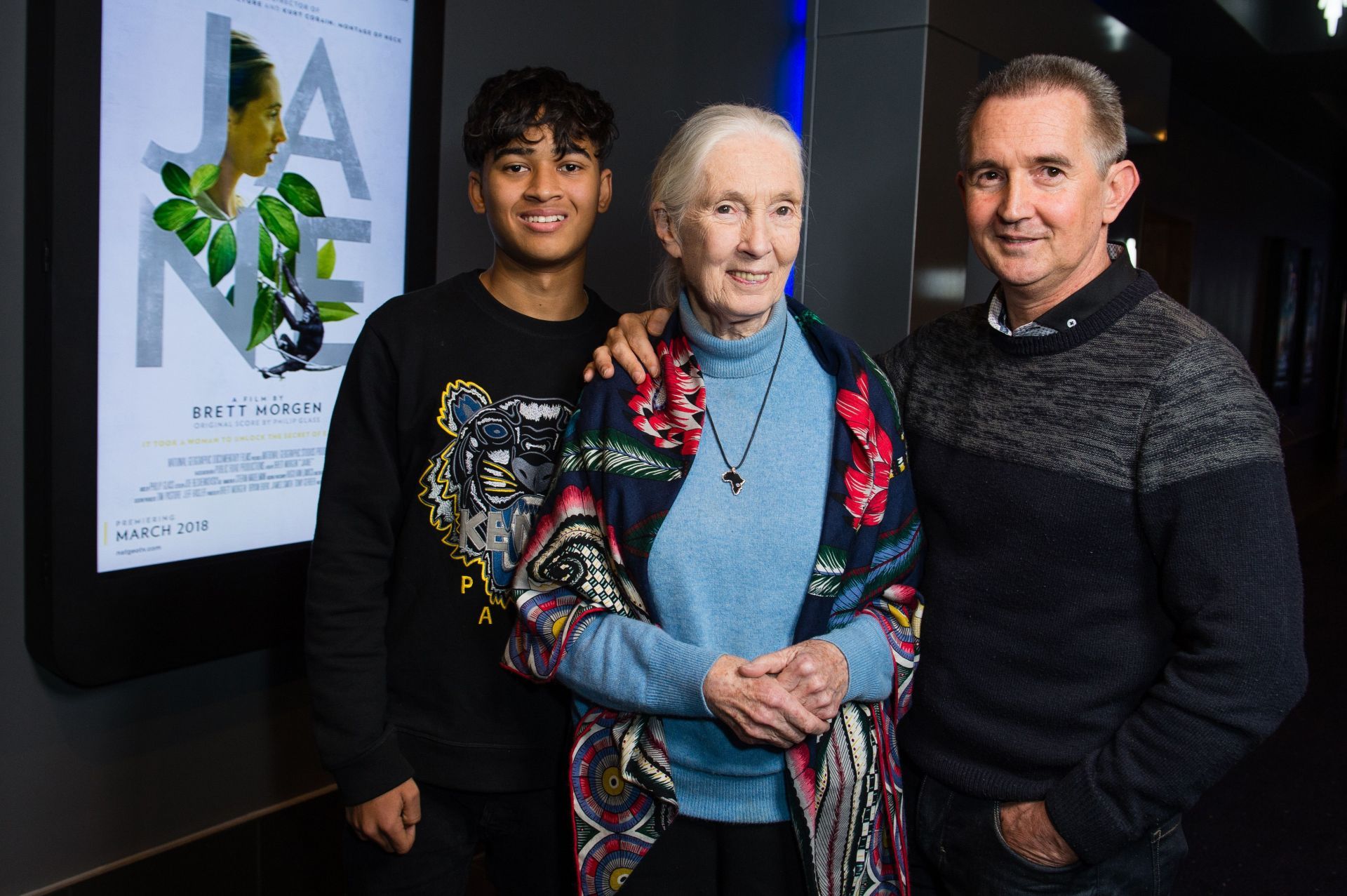 Jane Screening with Dr Jane Goodall in her Hometown of Bournemouth with her son Grub and grandson Nick - Source: Getty