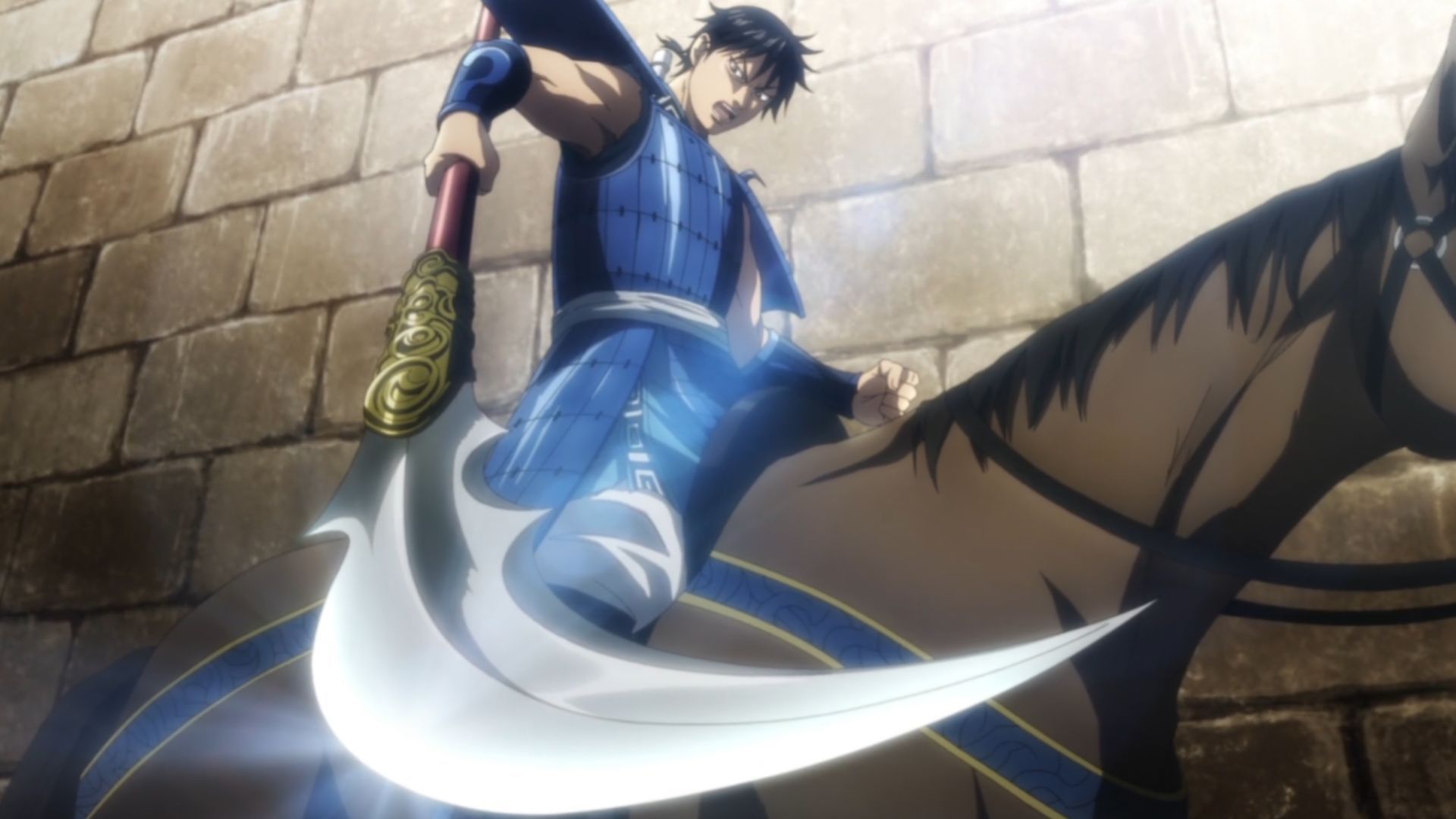 Shin gets the poleaxe of late General Ou Ki (Image Source: Studio Pierrot)