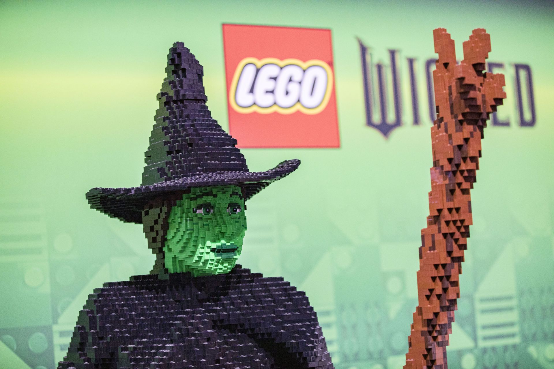 General view of LEGO statues from the movie &quot;Wicked&quot; during 2025 Comic-Con International Preview Night at San Diego Convention Center on July 23, 2025 in San Diego, California | Image via: Getty