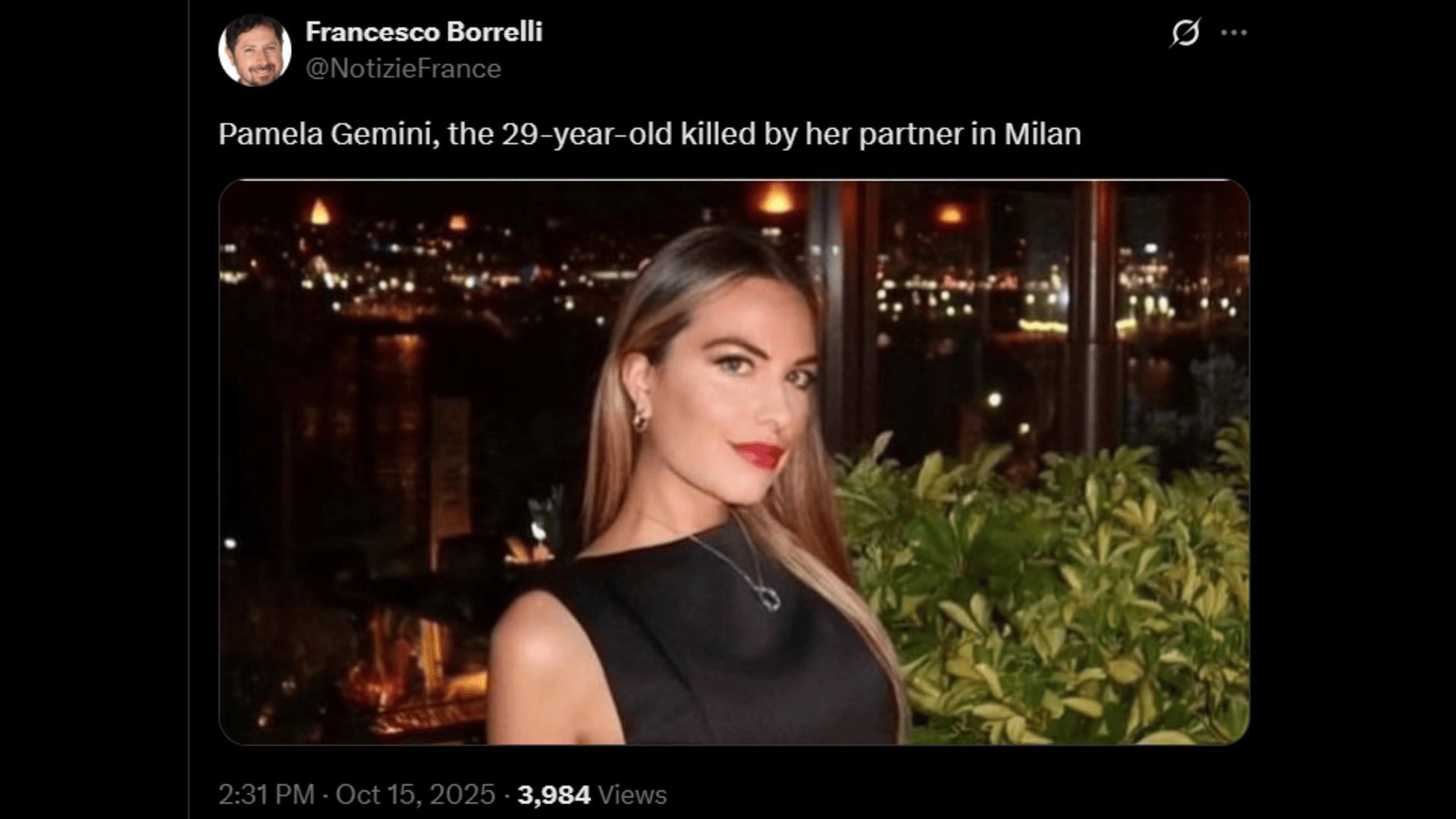 Pamela was allegedly stabbed by her boyfriend. (Image via X)