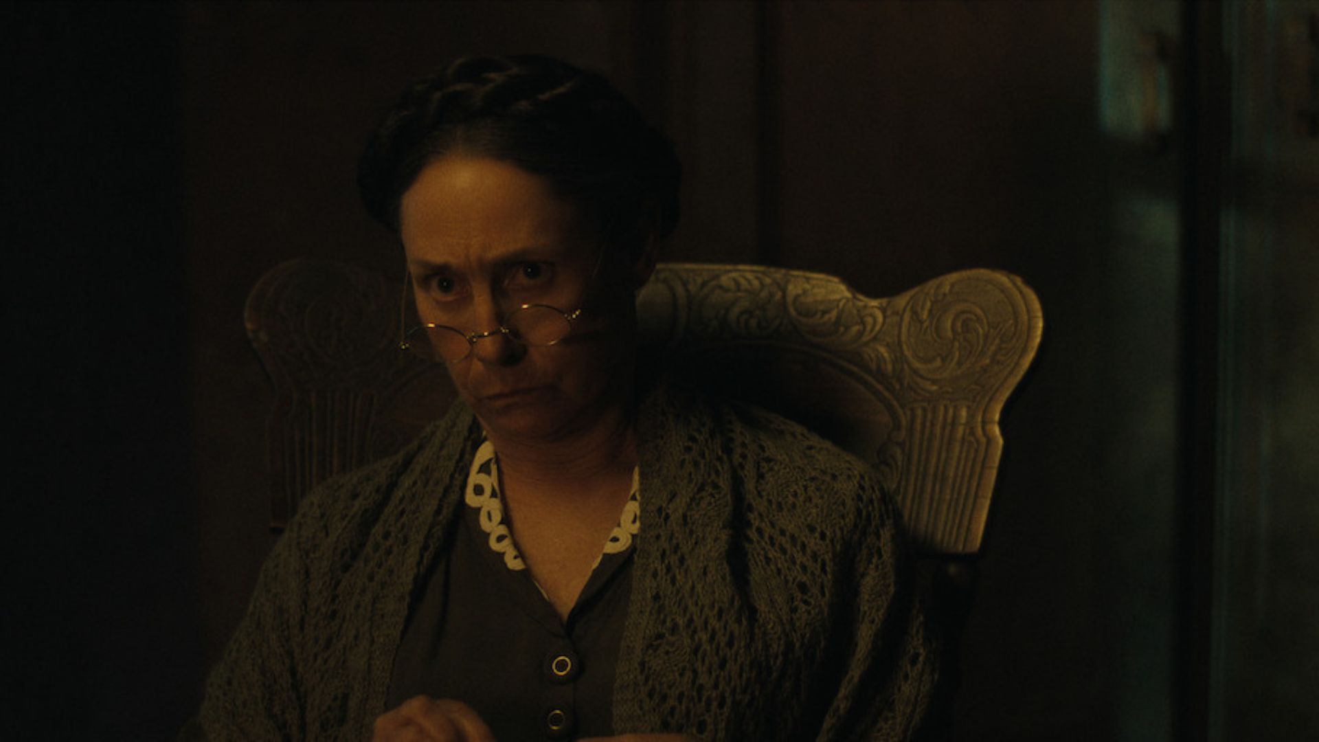 Laurie Metcalfe as Augusta Gein in Monster: The Ed Gein Story (Image Via Tudum By Netflix)