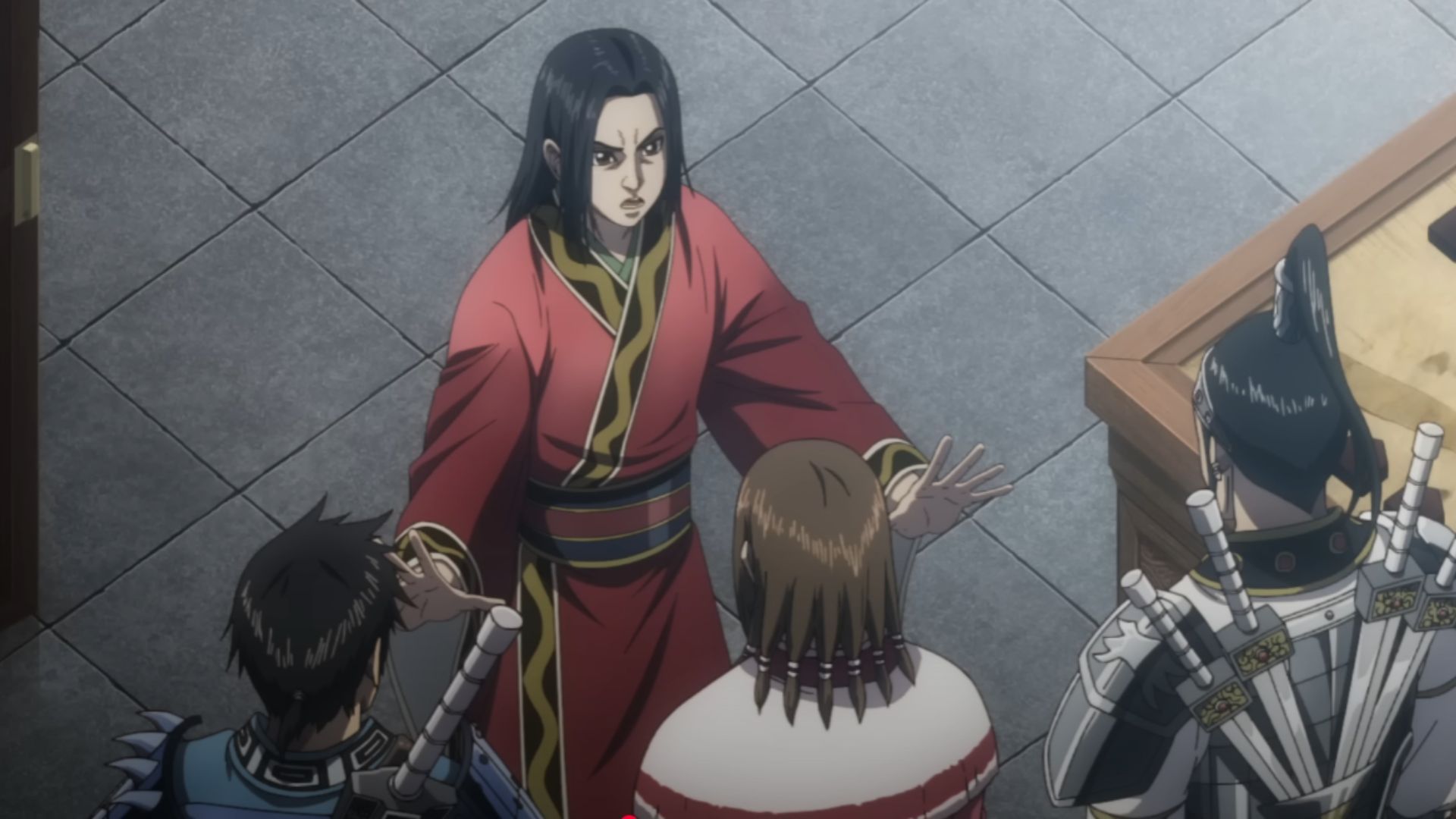 King Ying Zheng motivating the three young commanders (Image Source: Studio Pierrot)
