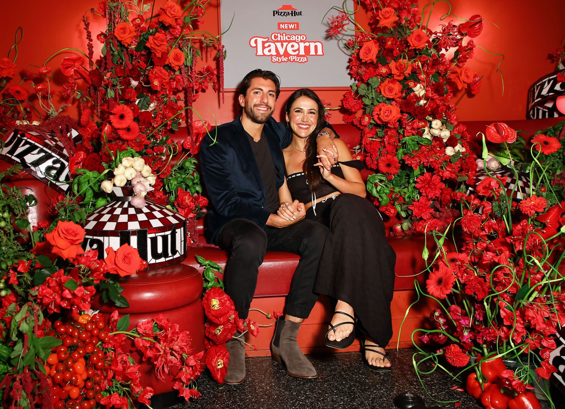 Jason Tartick and Kat Stickler at Pizza Hut&#039;s Chicago Tavern-Style Pizza Launch Party (Image via Getty)
