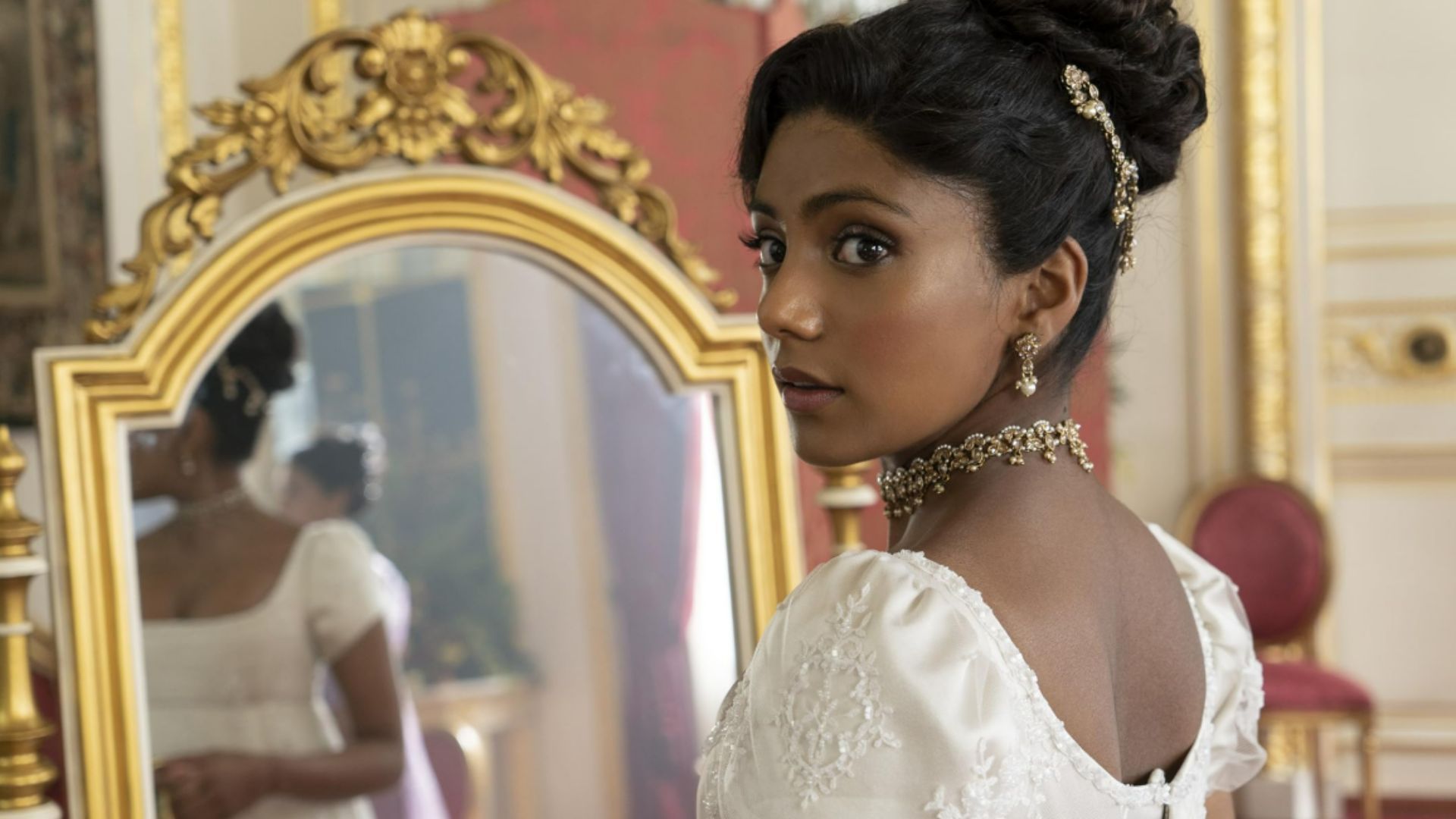 Charithra Chandran in Bridgerton (Image via Netflix)