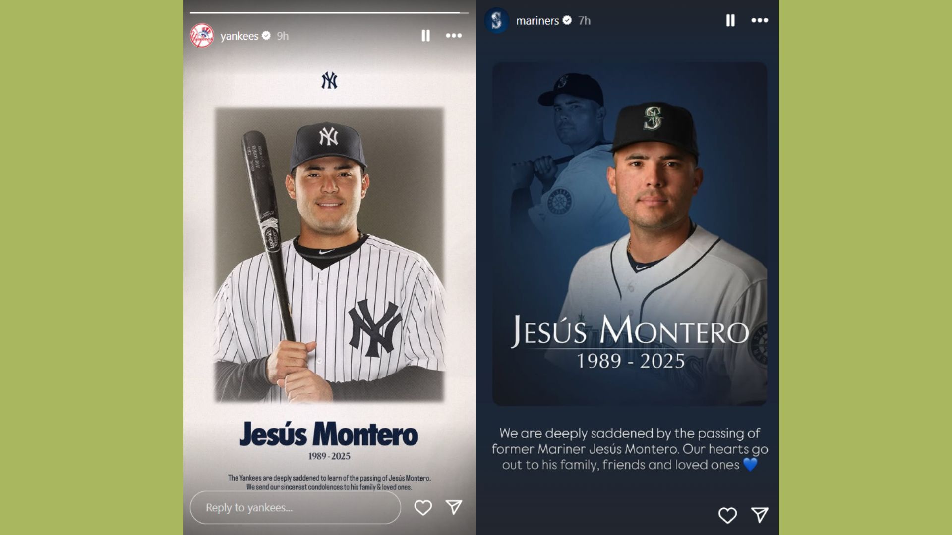 Tributes for Jes&uacute;s Montero (Image via Instagram/@yankees/@mariners)