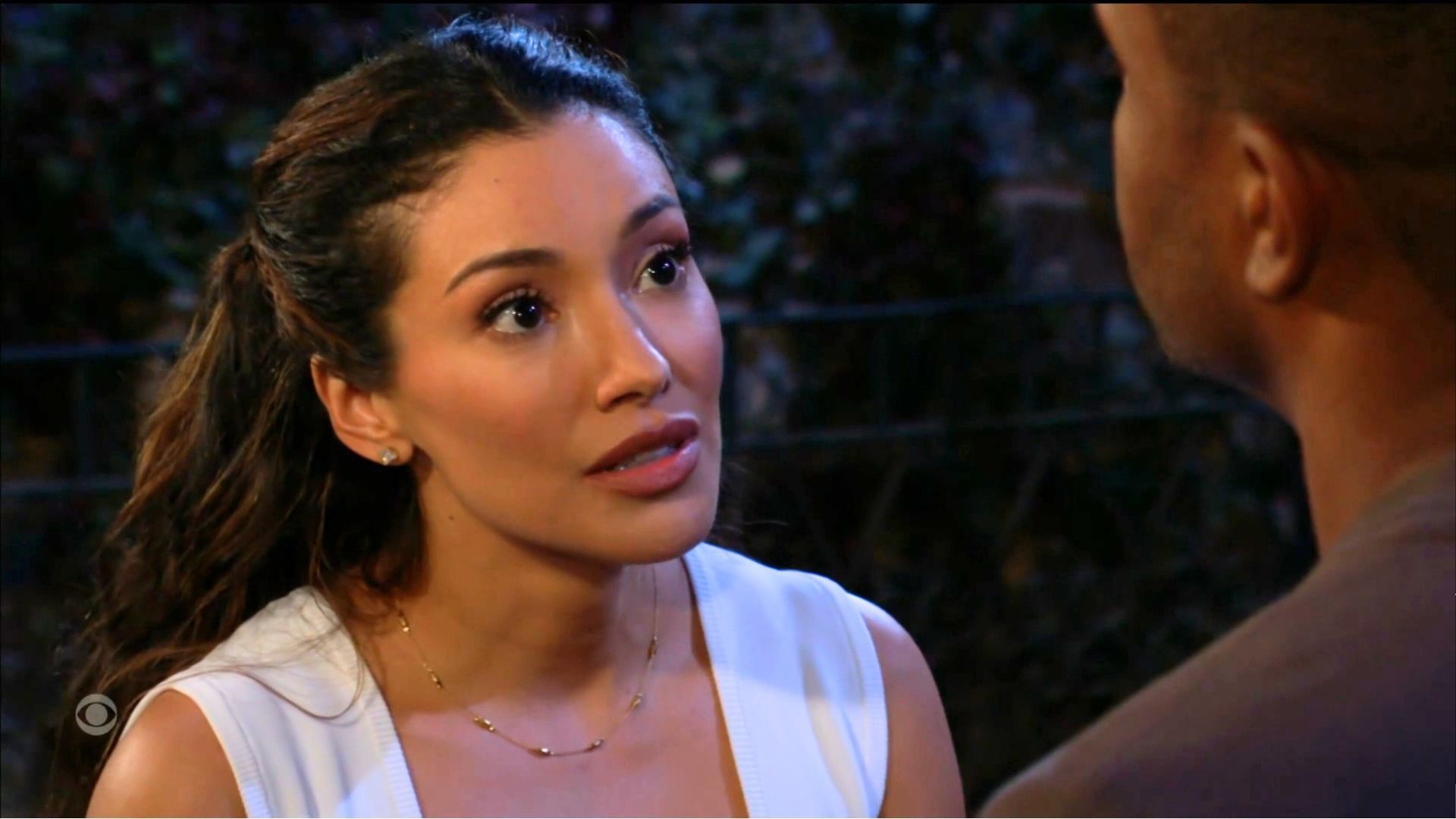 Audra (Zuleyka Silver) put the games aside and her heart on her sleeve with Nate (Sean Dominic) on The Young and the Restless | Image: CBS