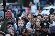 Crowd gathers in New York City outside courthouse for Sean Combs Sentencing for Two Prostitution Charges. Image via Getty.