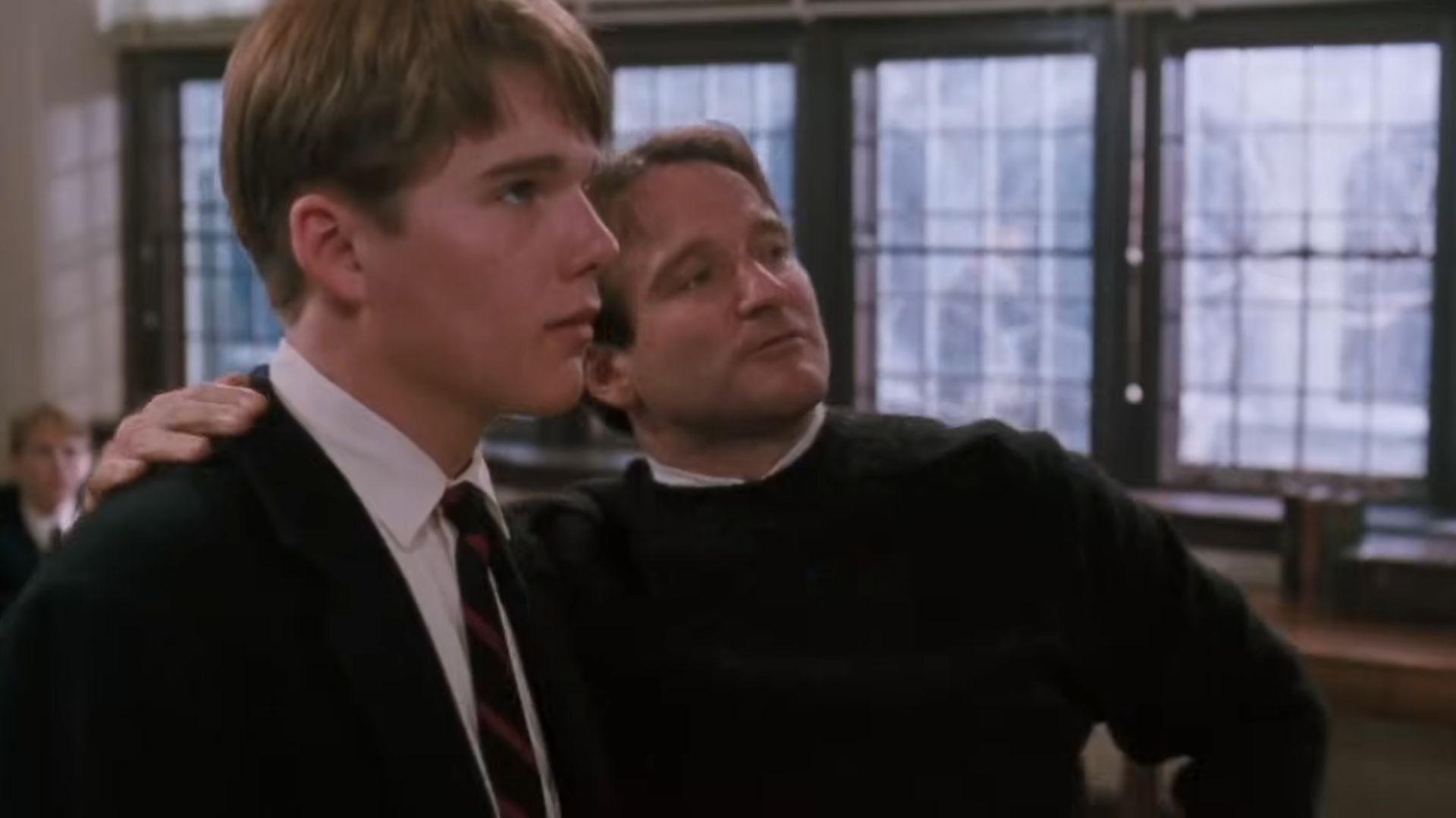Mr. Keating (Robin Williams) trying to provoke Todd Anderson (Ethan Hawke) into expressing himself