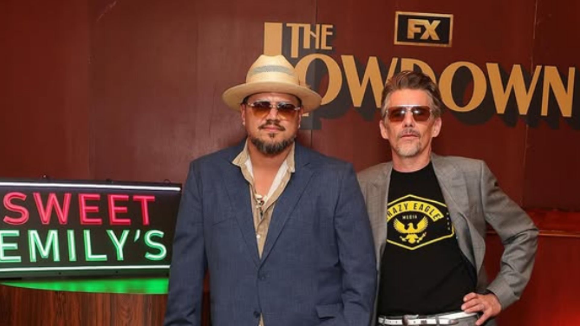 Sterlin Harjo &amp; Ethan Hawke at The Lowdown screening in Los Angeles (Image Via: Instagram/@sterlinharjo)