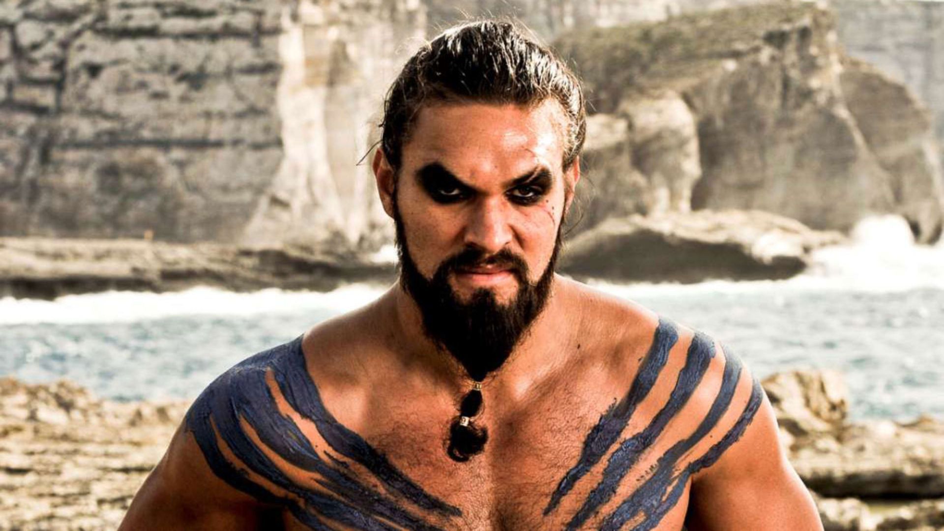 Jason Momoa in Maori looks in Game of Thrones | Image via HBO
