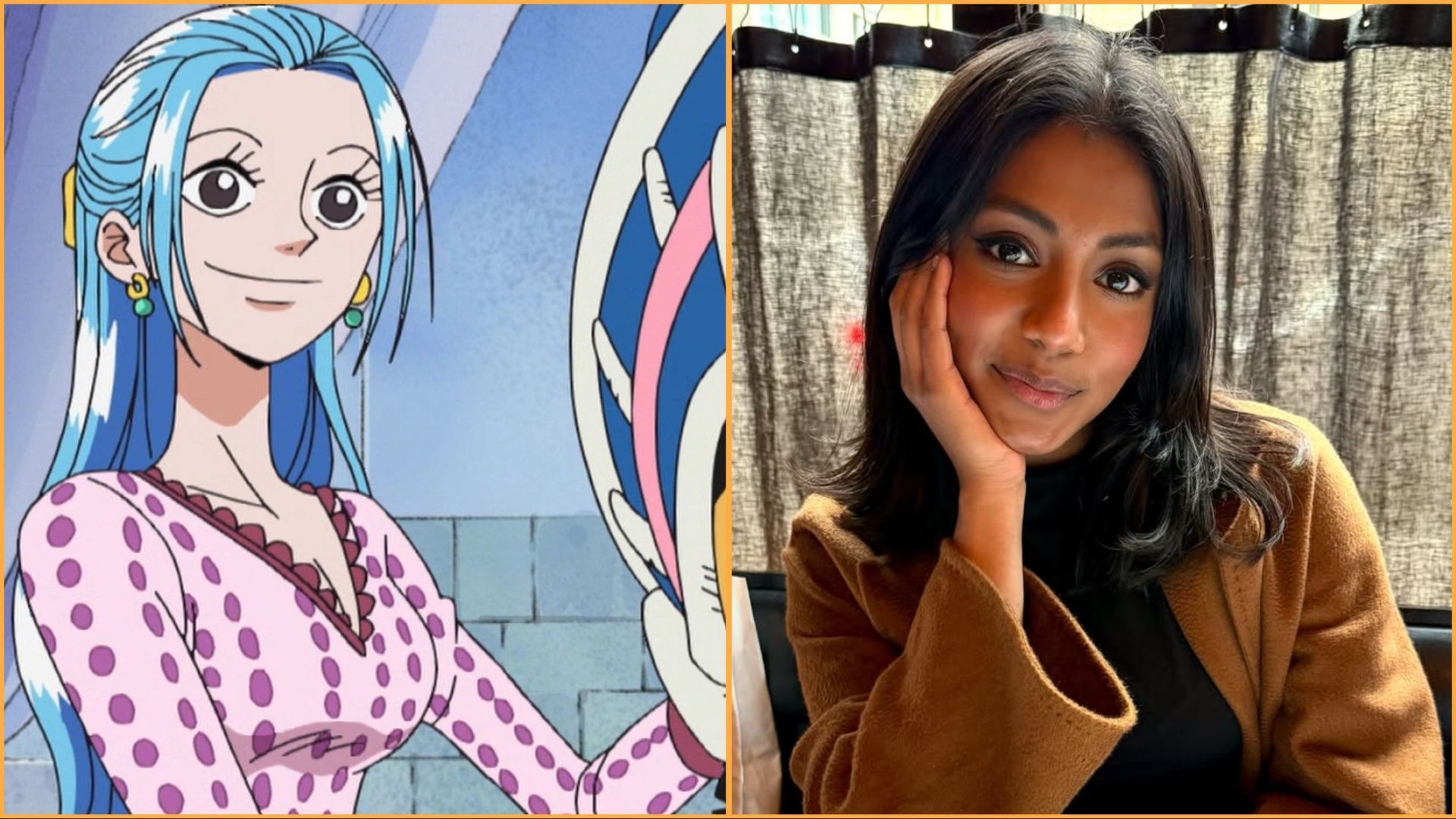 Miss Wednesday and Charithra Chandran (Image Credit: Toei Animation and Instagram@charithra17)