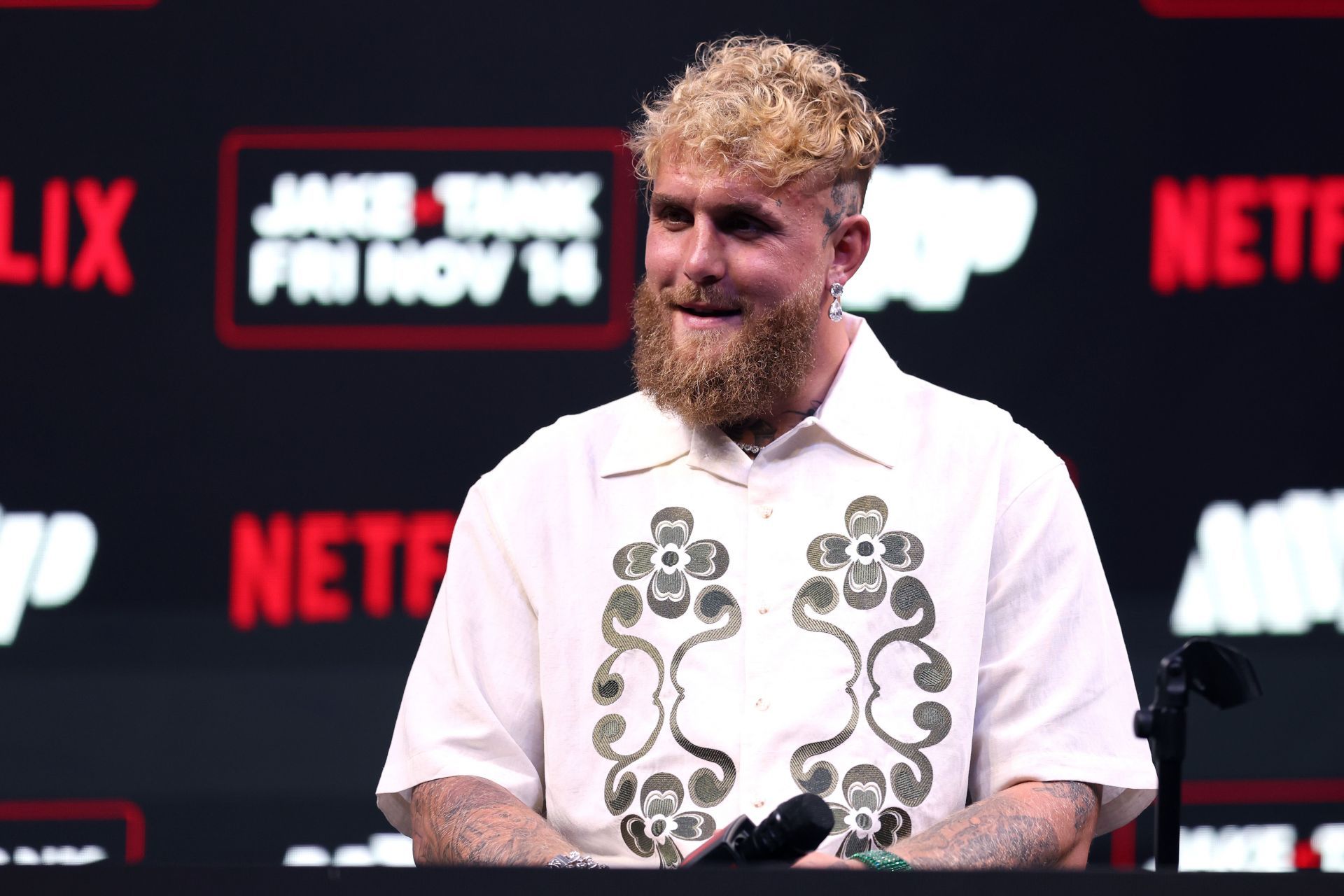 JAKE PAUL VS. TANK DAVIS, Miami Press Conference - Source: Getty. (Photo by Megan Briggs/Getty Images for Netflix)