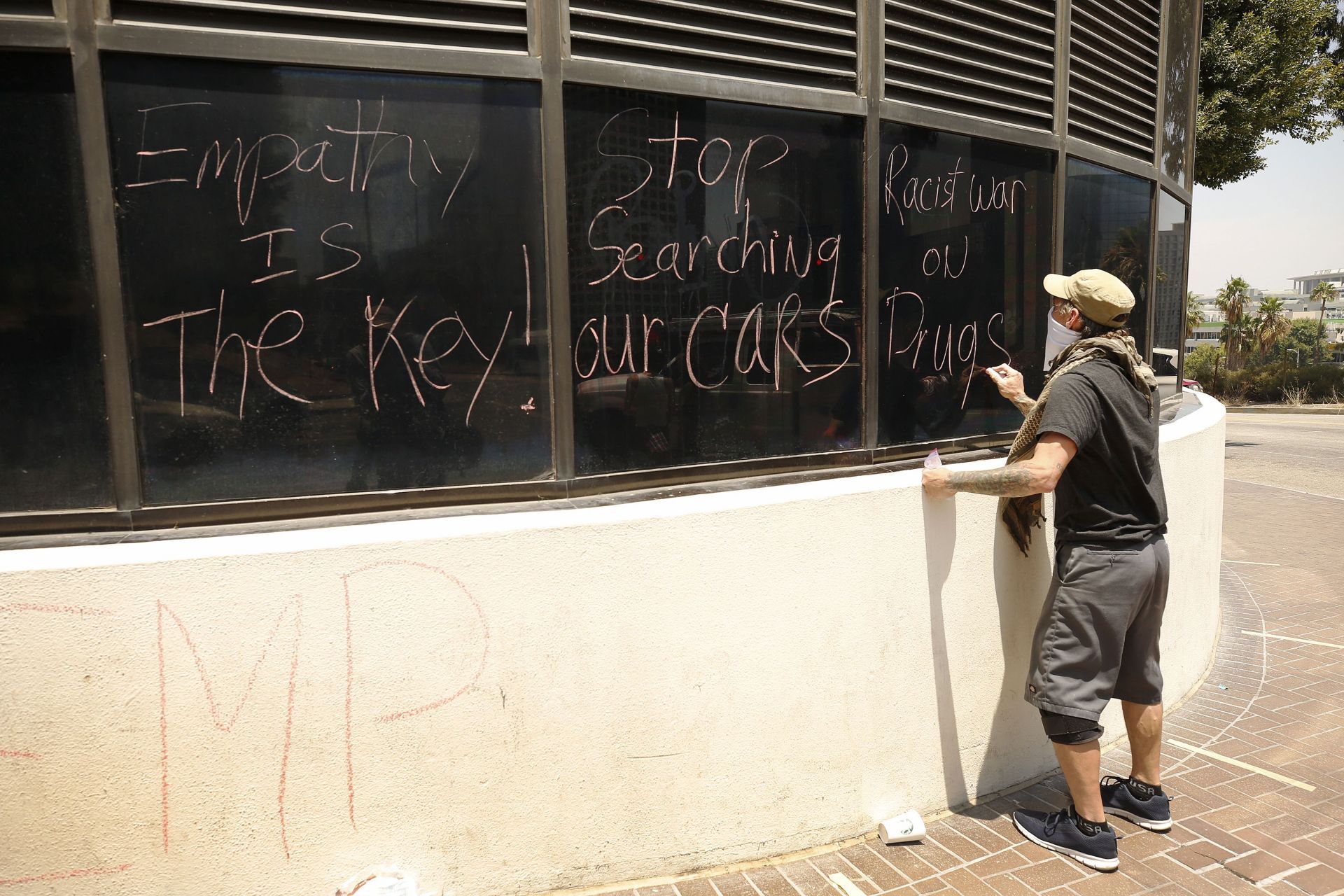 Members of Black Lives Matter-Los Angeles and their supporters hold a demonstration outside LAUSD headquarters during the School Board Zoom meeting to demand that the Board of Education defund school police, reallocating funds to other student-serving initiatives - Source: Getty