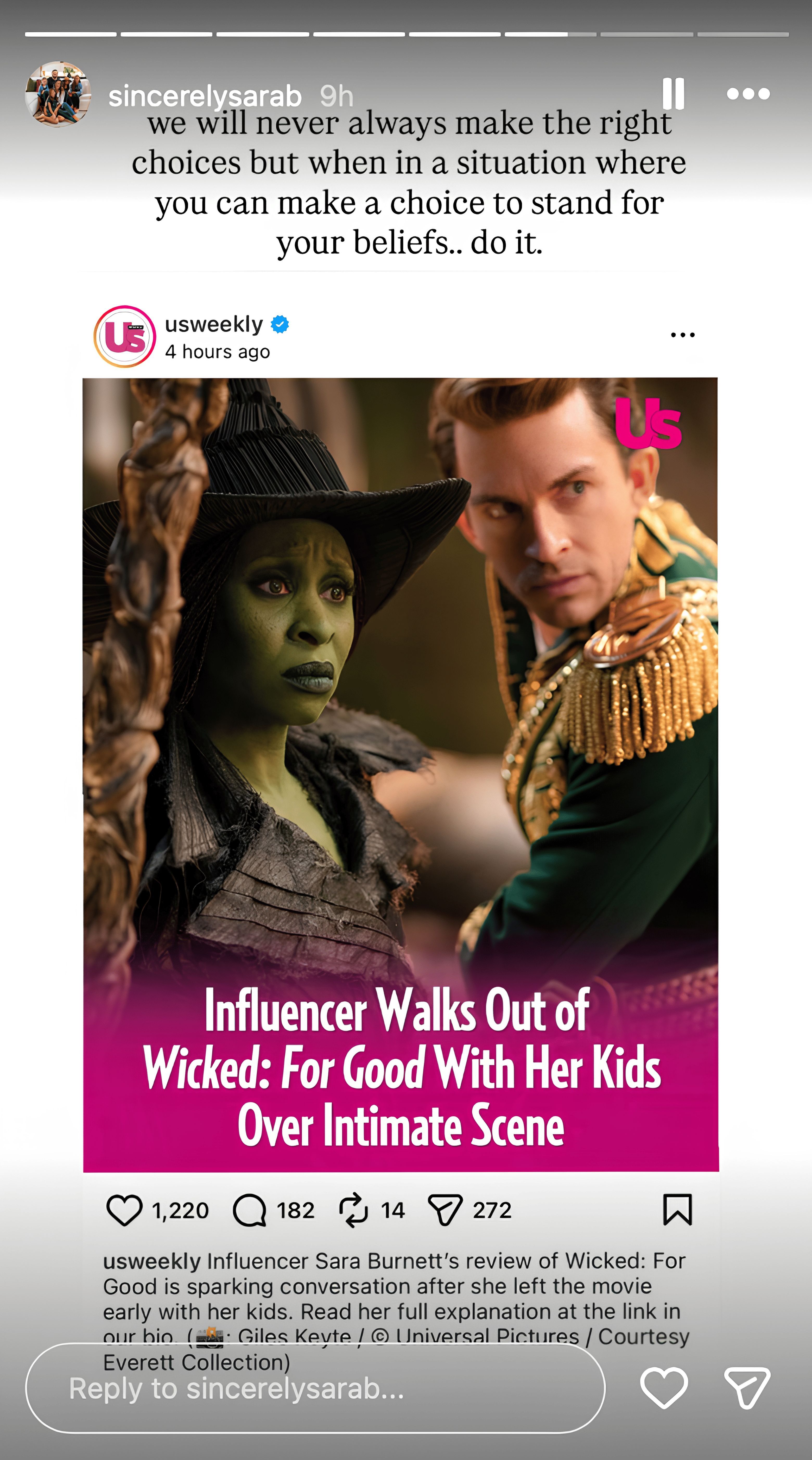 Sara Burnett doubled down on her decision on her Instagram story (Image via Instagram/@sincerelysarab)