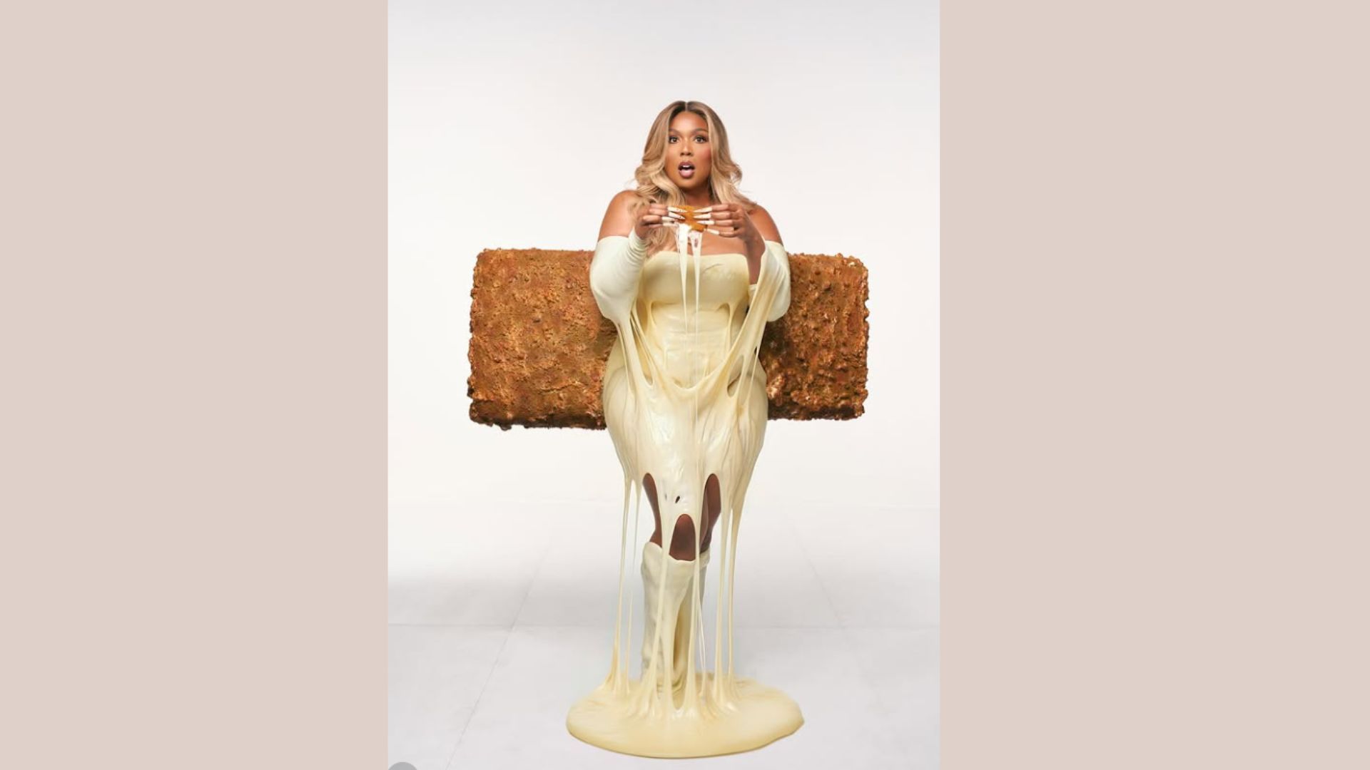 Lizzo as a Chili&#039;s Cheese Stick (Image via Instagram/@llizzobeeating)