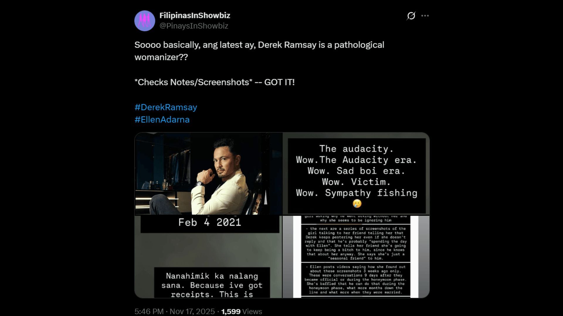 Derek Ramsay allegedly cheated on Ellen Adarna. (Image via X)