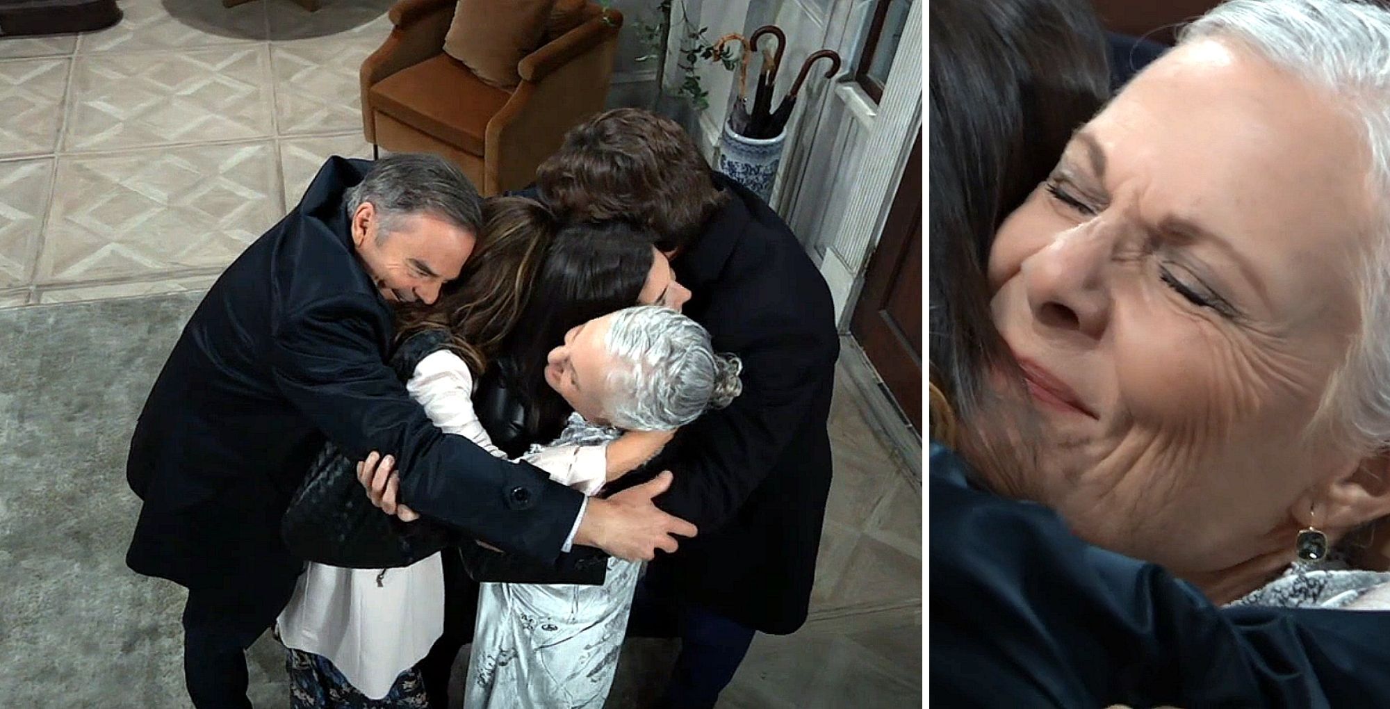 General Hospital&#039;s Quartermaines hugging Tracy. | Image Source: ABC