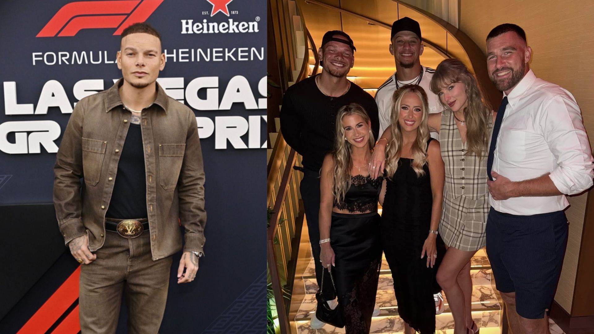 Kane Brown with Taylor Swift and Travis Kelce (Image via Instagram/kanebrown and Getty)