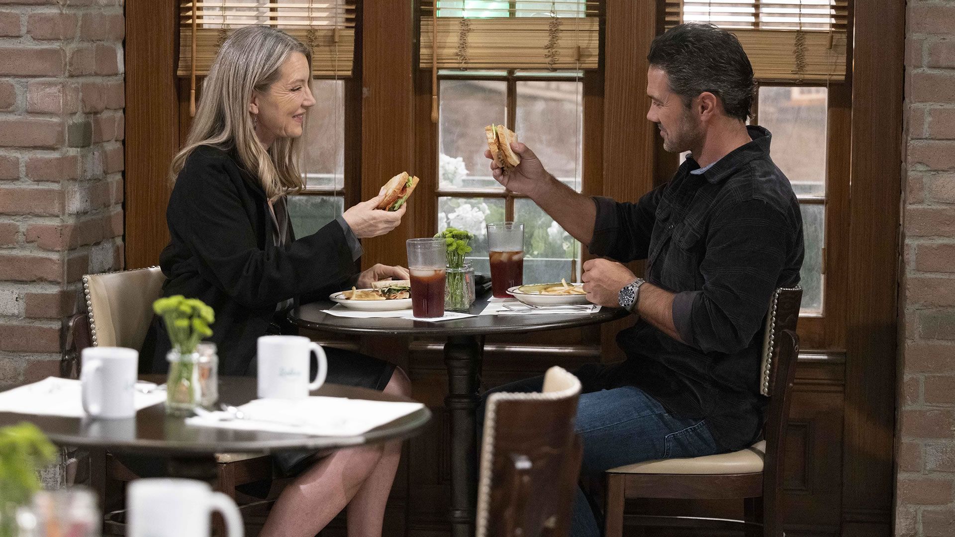 General Hospital&#039;s Nina and Nathan, eating lunch. | Image Source: ABC