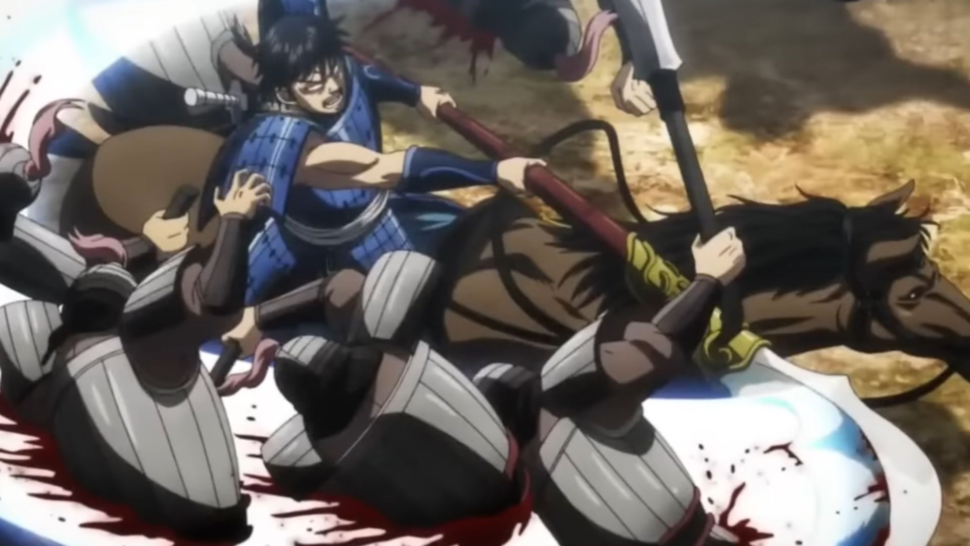 Shin&#039;s new poleaxe power in action (Image Source: Studio Pierrot)