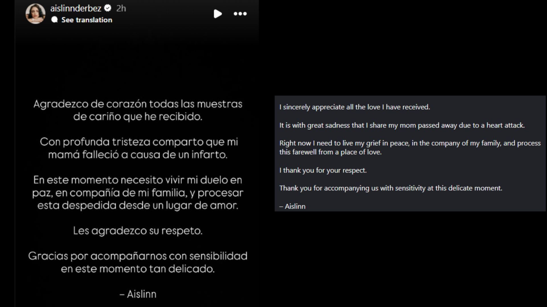 Aislinn Derbez confirmed that her mother died of a heart attack. (Image via Instagram)