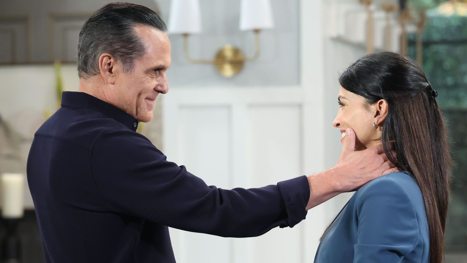 General Hospital&#039;s Sonny and Justine having a moment. | Image Source: ABC