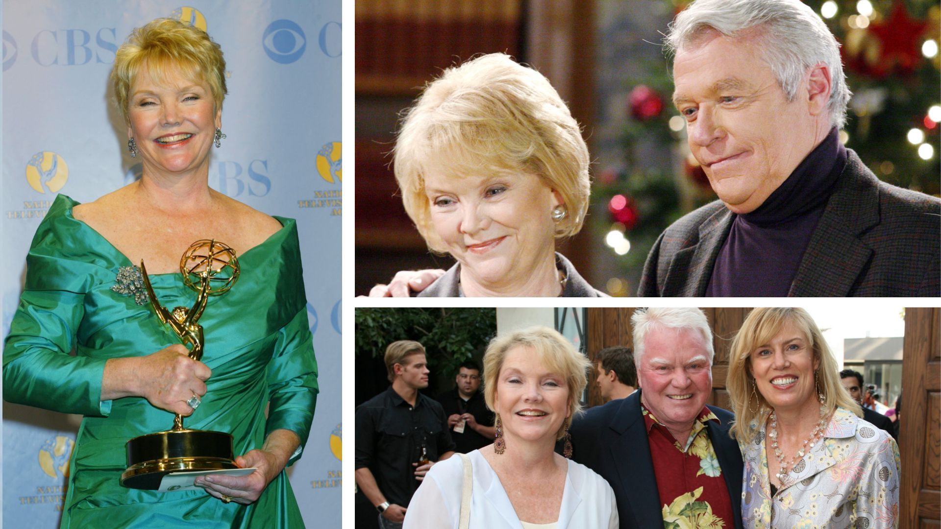 Viki and Clint of One Life to Live, Erika Slezak with one of her Daytime Emmys; Slezak, husband Brian Davies, and late SOAPnet General Manager Deborah Blackwell | Image: JPI