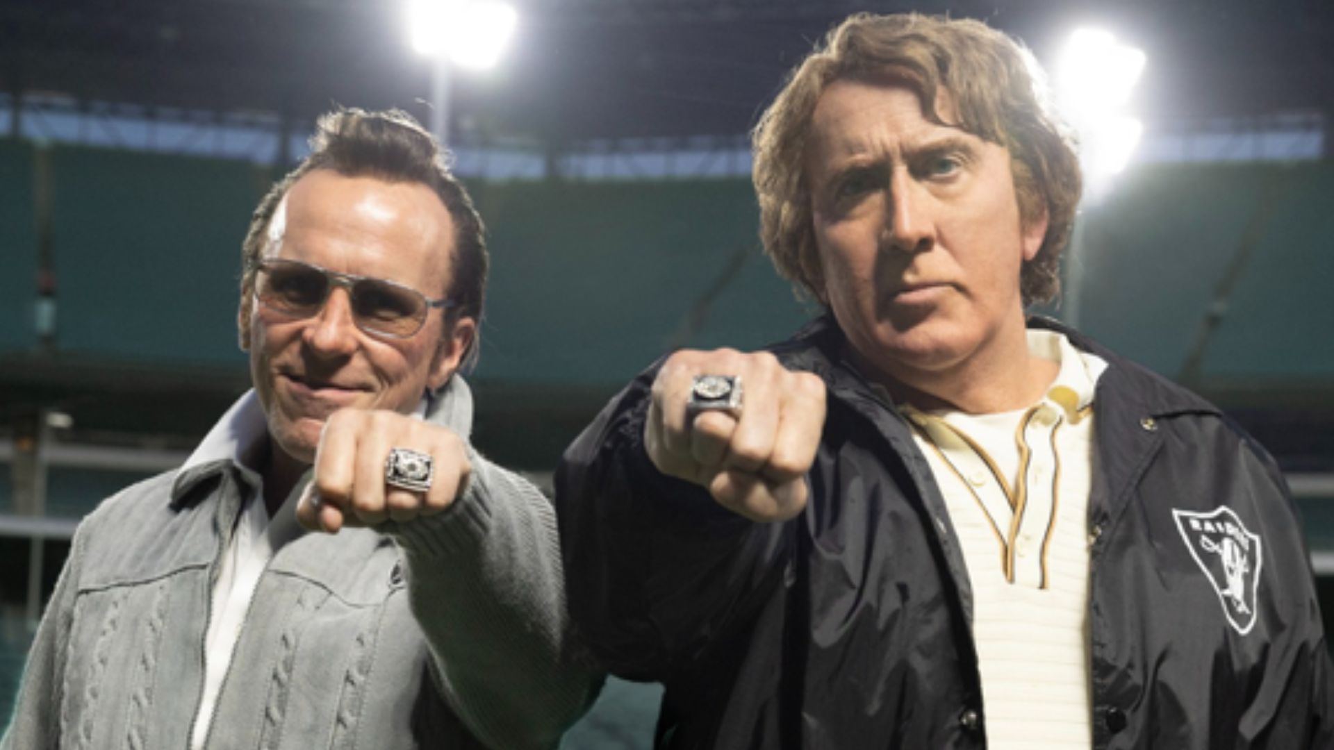 The first look of Madden, featuring Christian Bale (left) and Nicolas Cage (right)