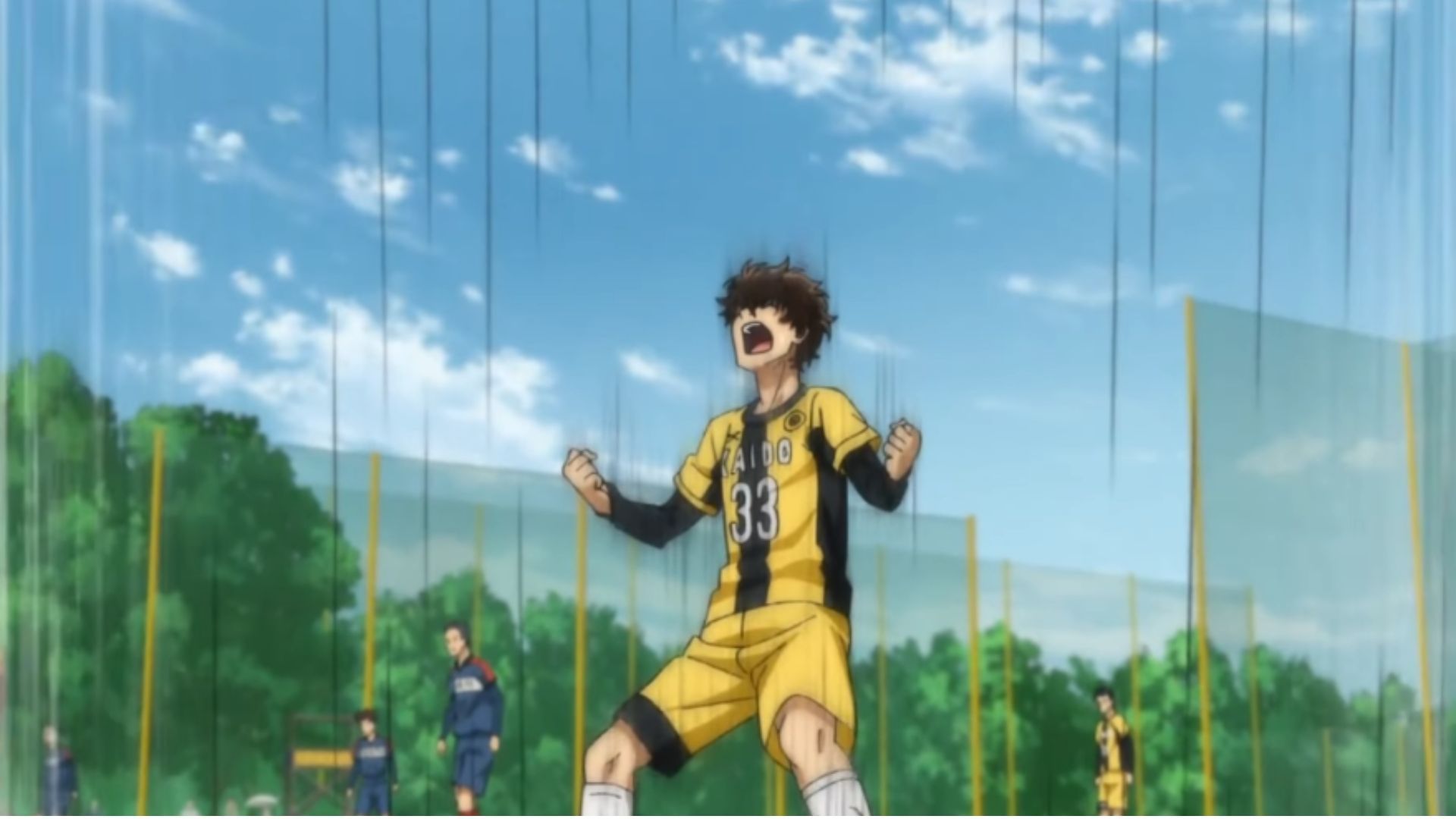 Ashito&#039;s war cry after his goal (Image Source: Production I.G.)