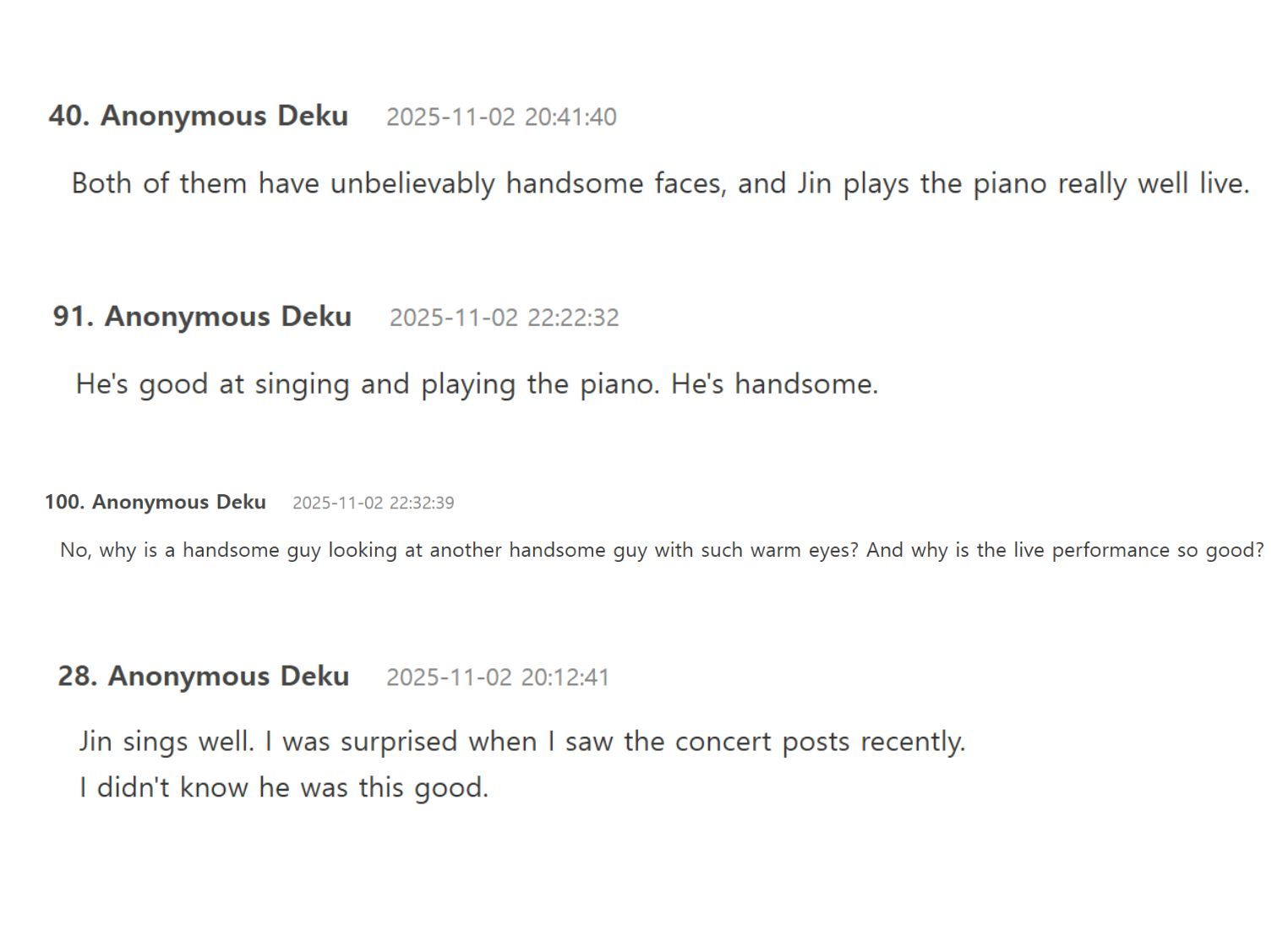 Comments obtained from theqoo