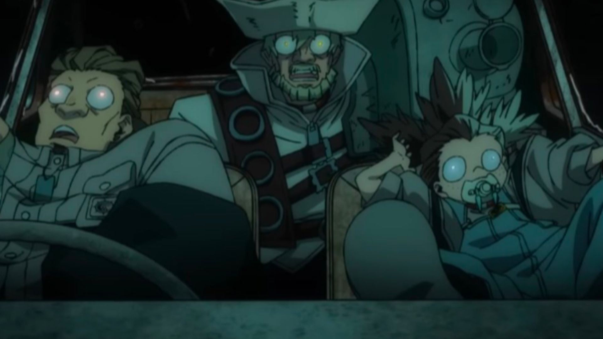 Bundus, Bro, and Dear together inside a broken car (Image Source: Studio Bones)