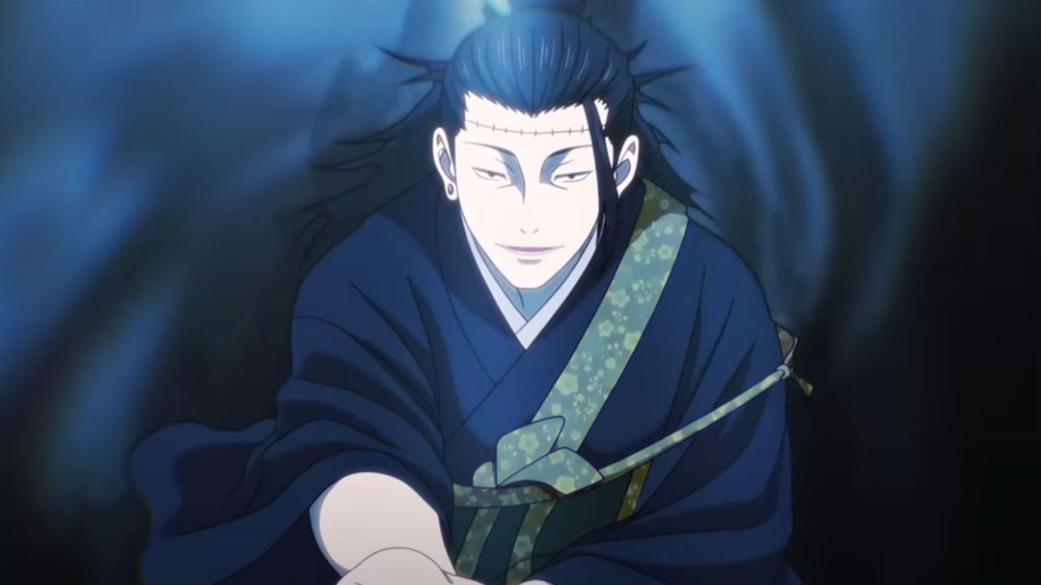 Kenjaku is seen possessing Geto Suguru&#039;s body (Image Source: MAPPA Studio)