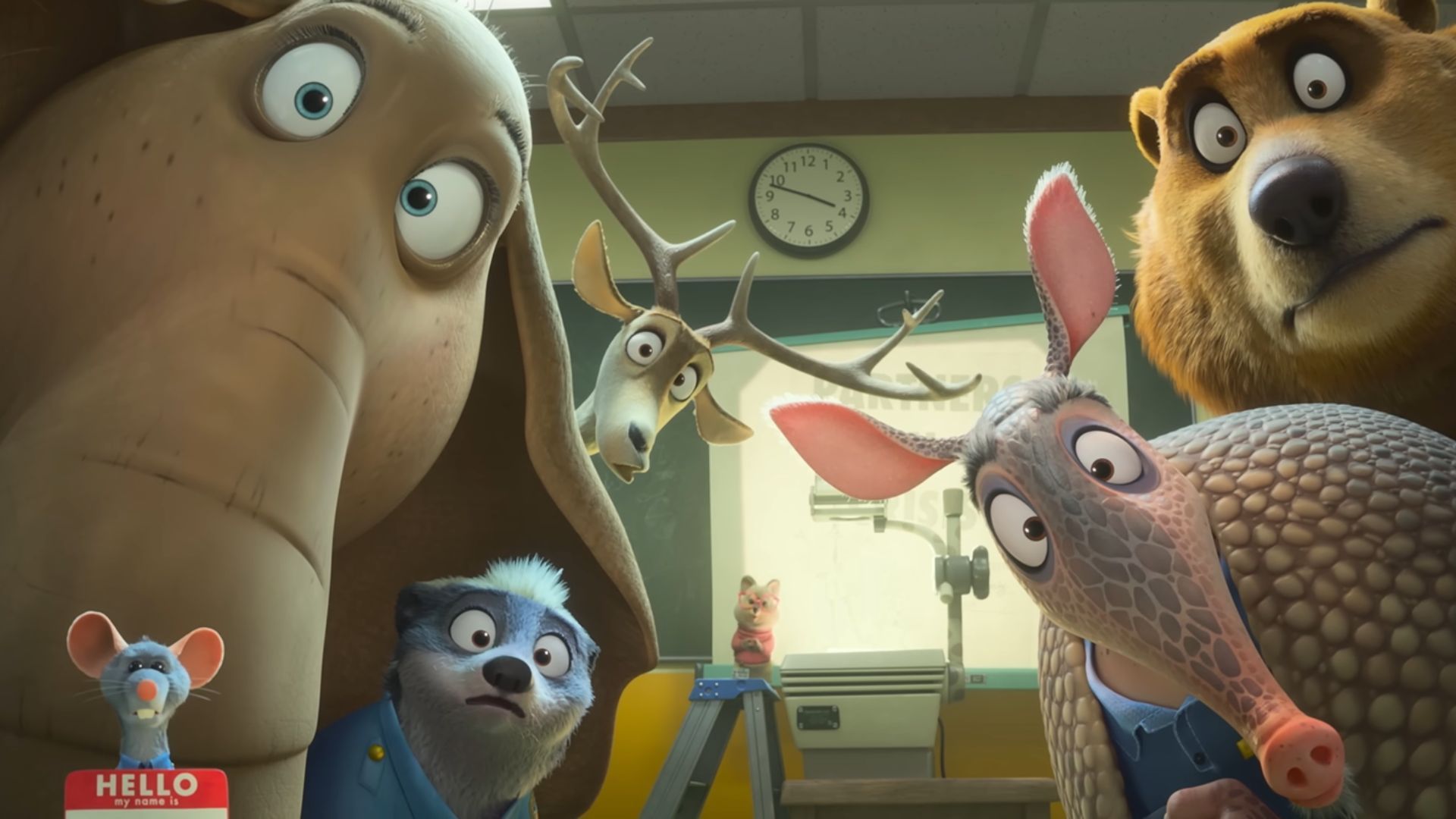 All animals looks at the camera in a still from Zootopia 2