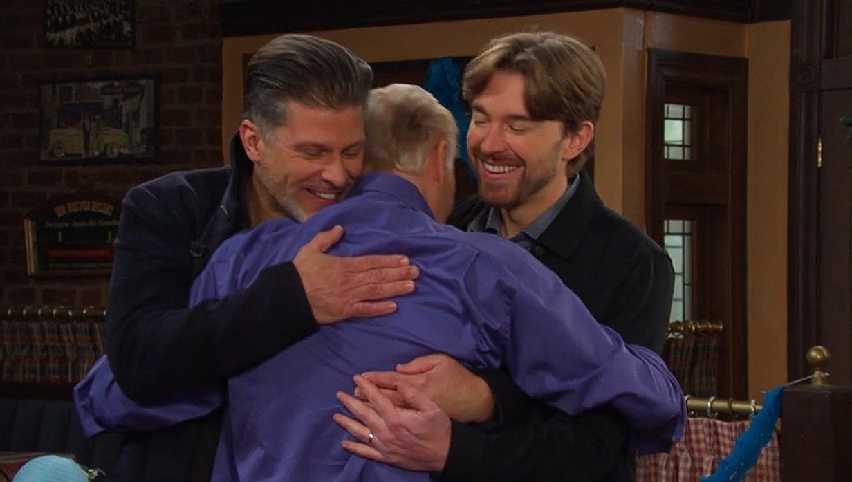 The Brady men had a welcome reunion. \Image: Peacock