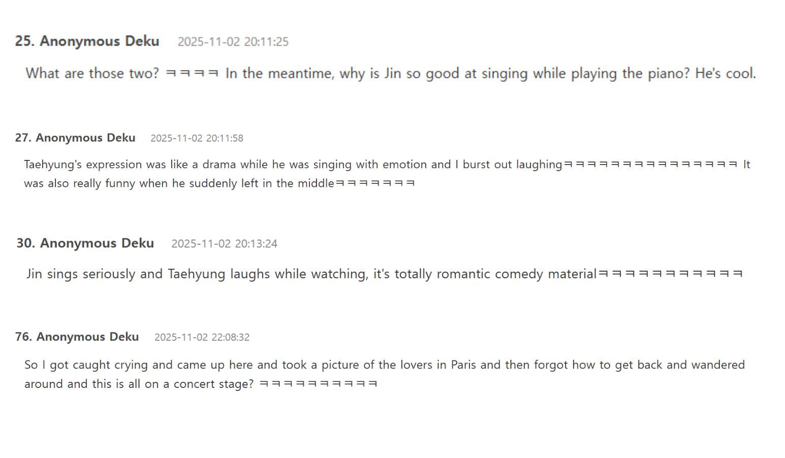 Comments obtained from theqoo